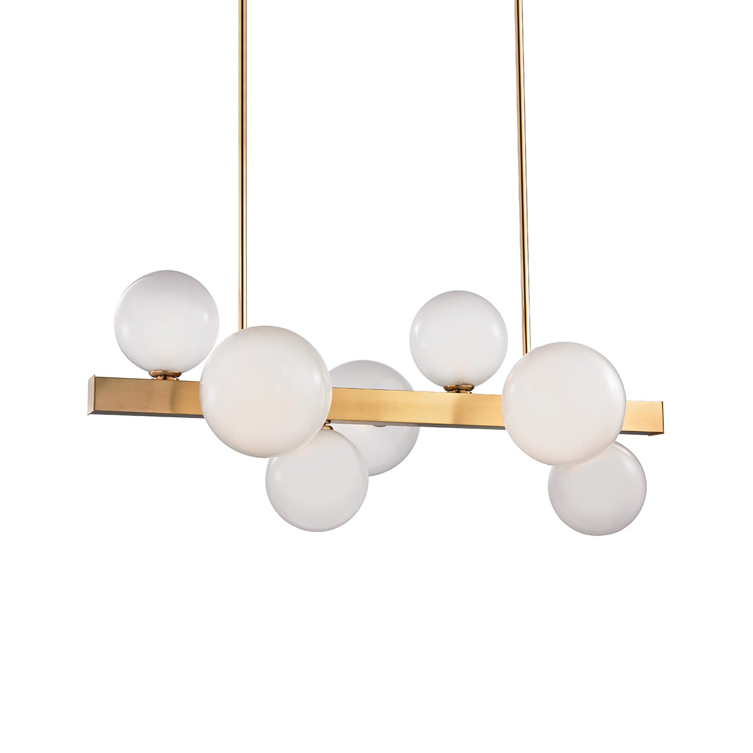HINSDALE - Pendant light in patinated brass and white glass globe