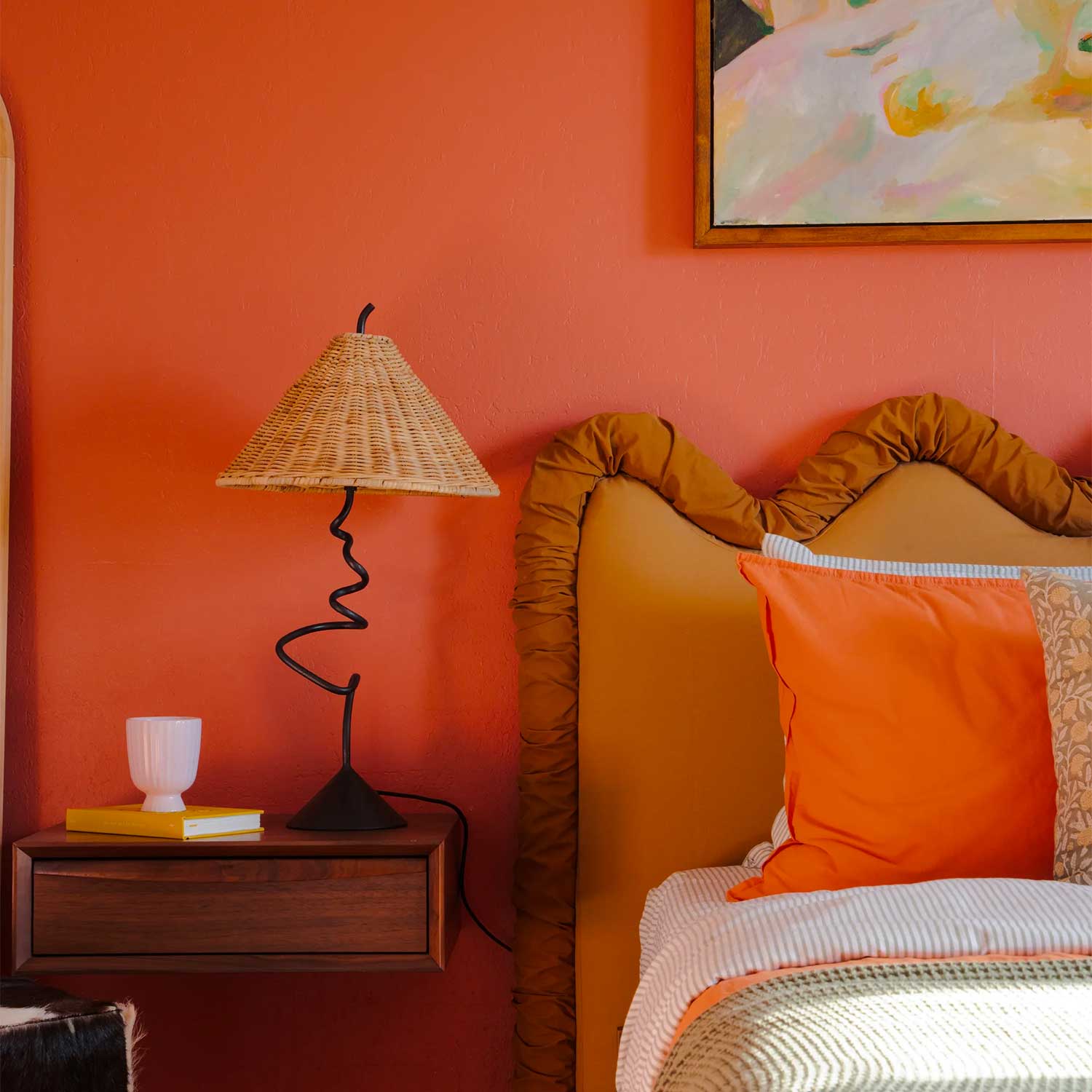 Alaric - Lampe de chevet design en acier et rotin