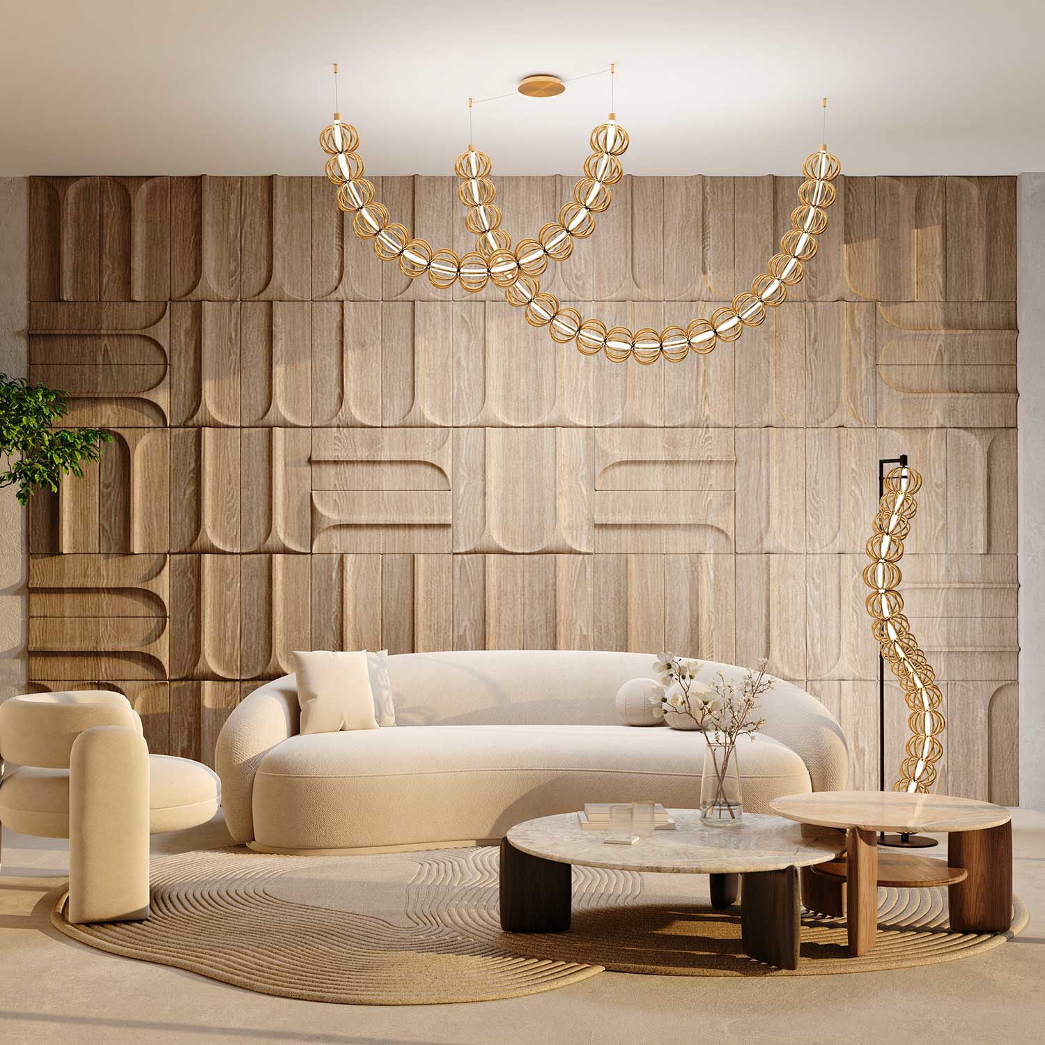 Golden Cage - LED Design Stehlampe für modernes Wohnzimmer