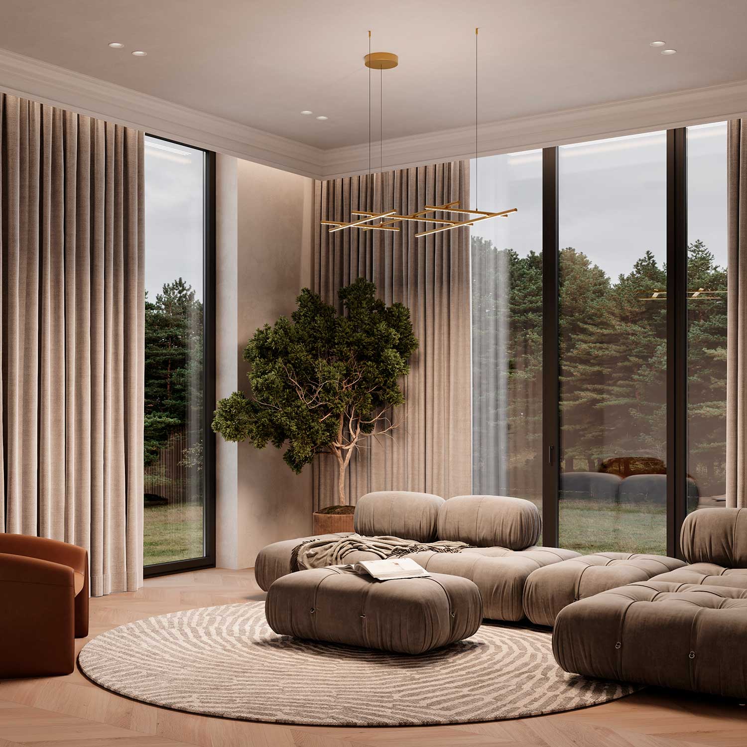 Radiance - Contemporary golden LED pendant light for living room