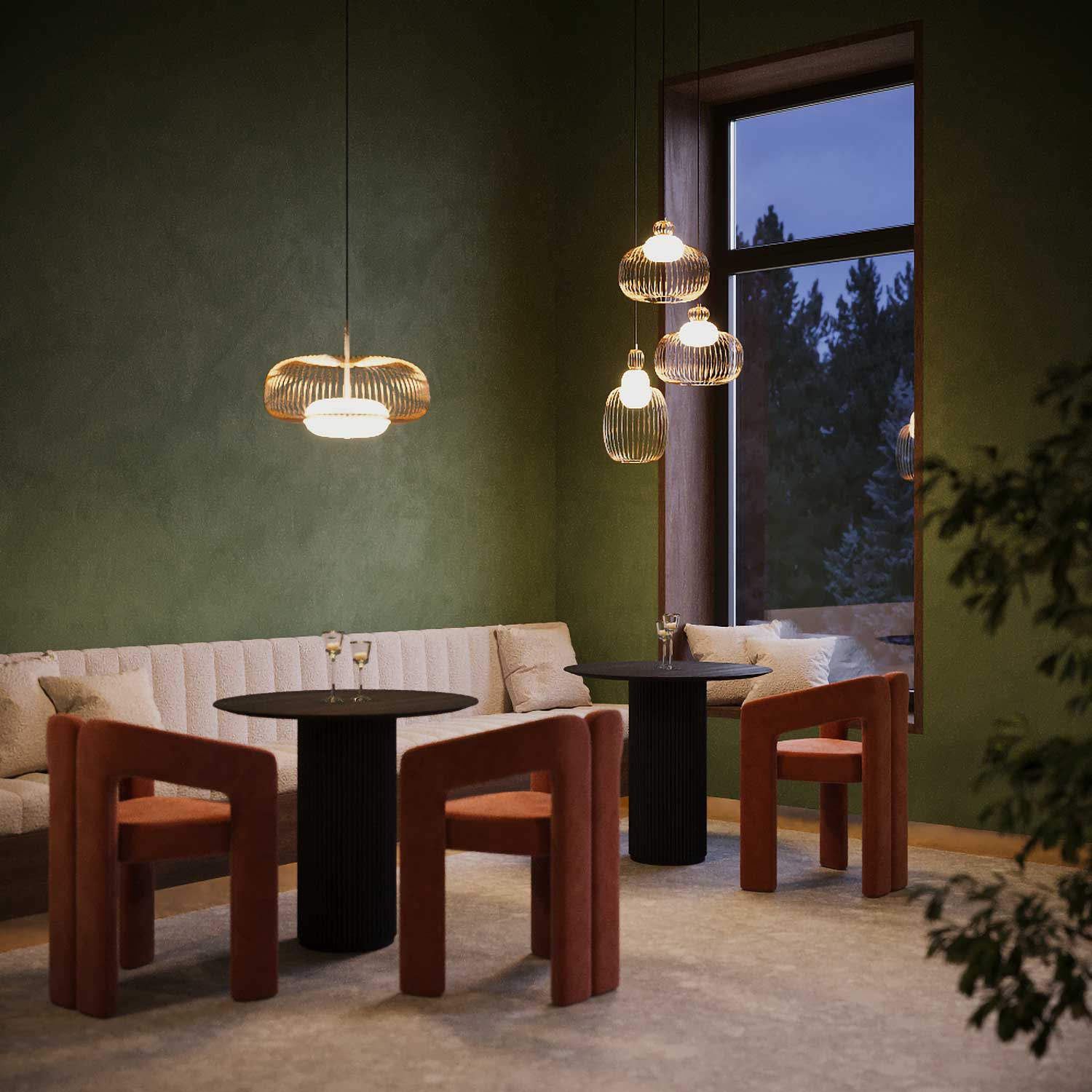 Levitation - Gold cage-shaped design pendant light
