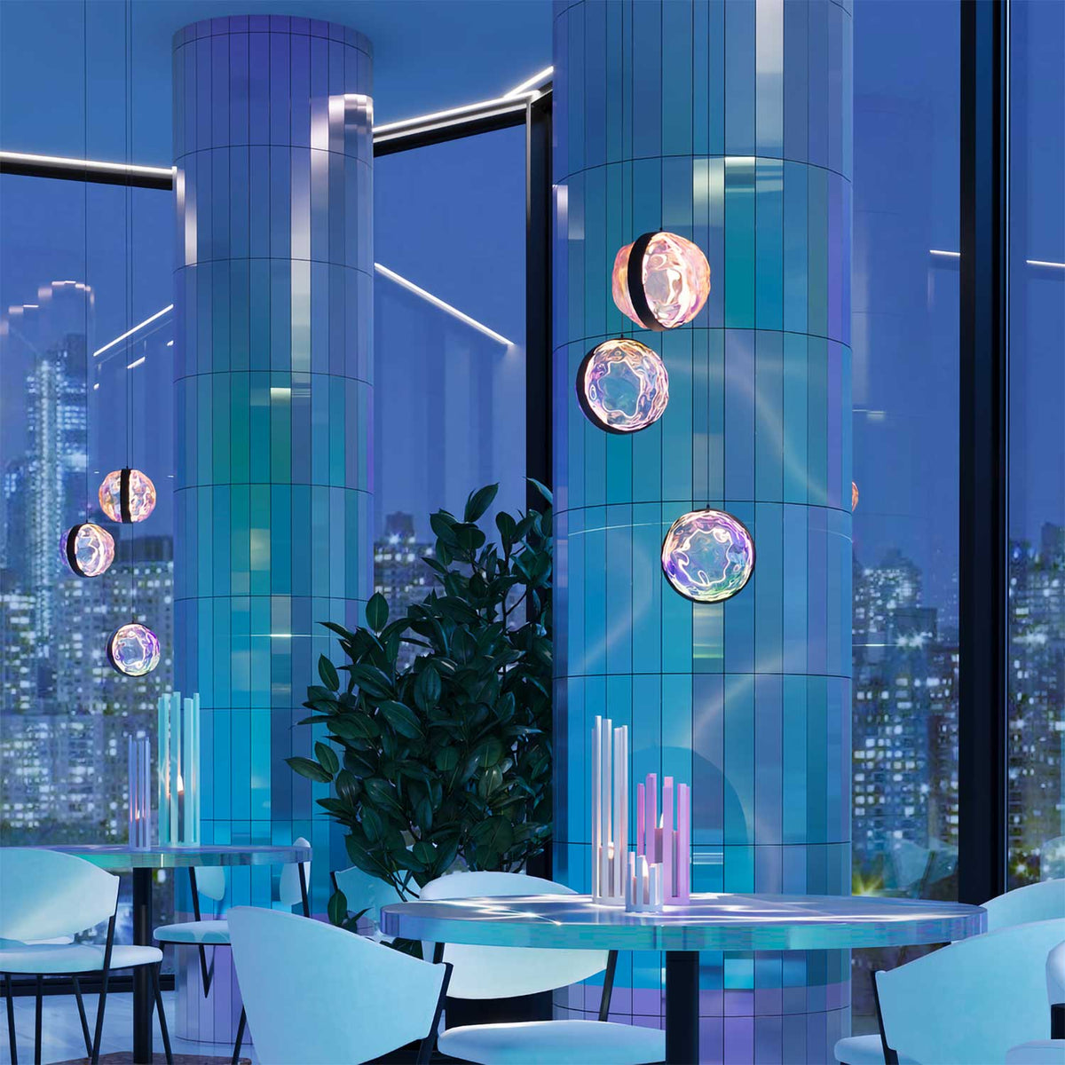 Misterio - Suspension LED à trois diffuseurs en verre moulé et métal, style contemporain