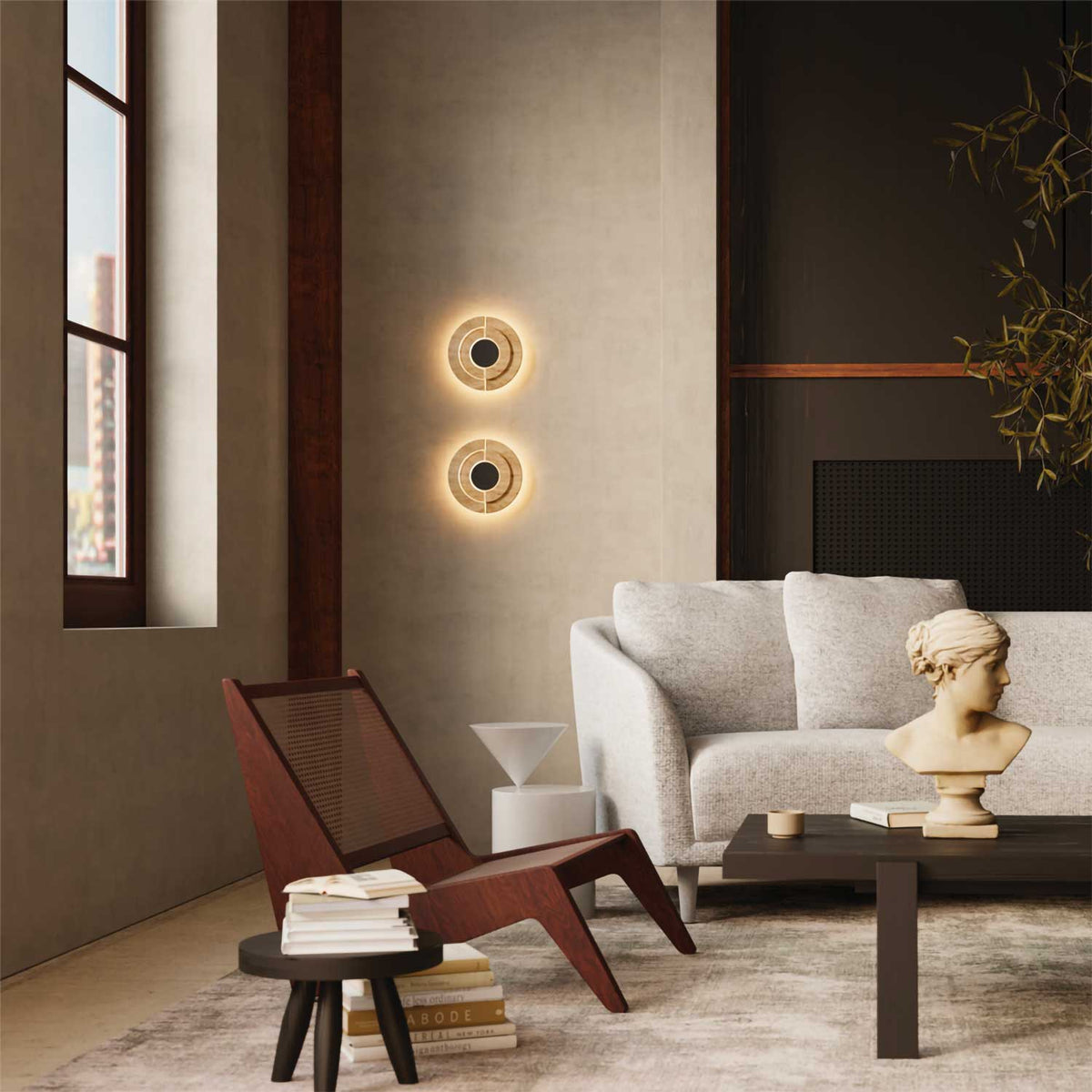 Daylight - Applique murale LED en travertin et métal, style wabi-sabi