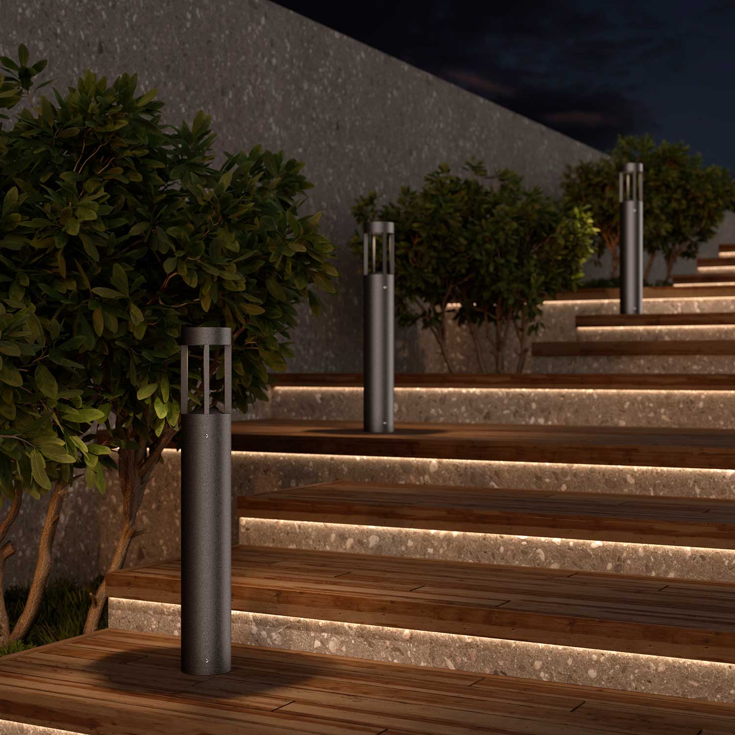 Vint - Borne lumineuse en acier noir pour extérieur moderne