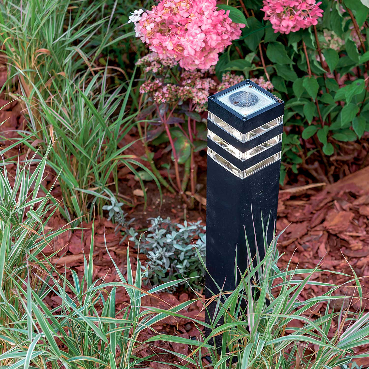 Linden - Poste luminoso exterior moderno en acero negro