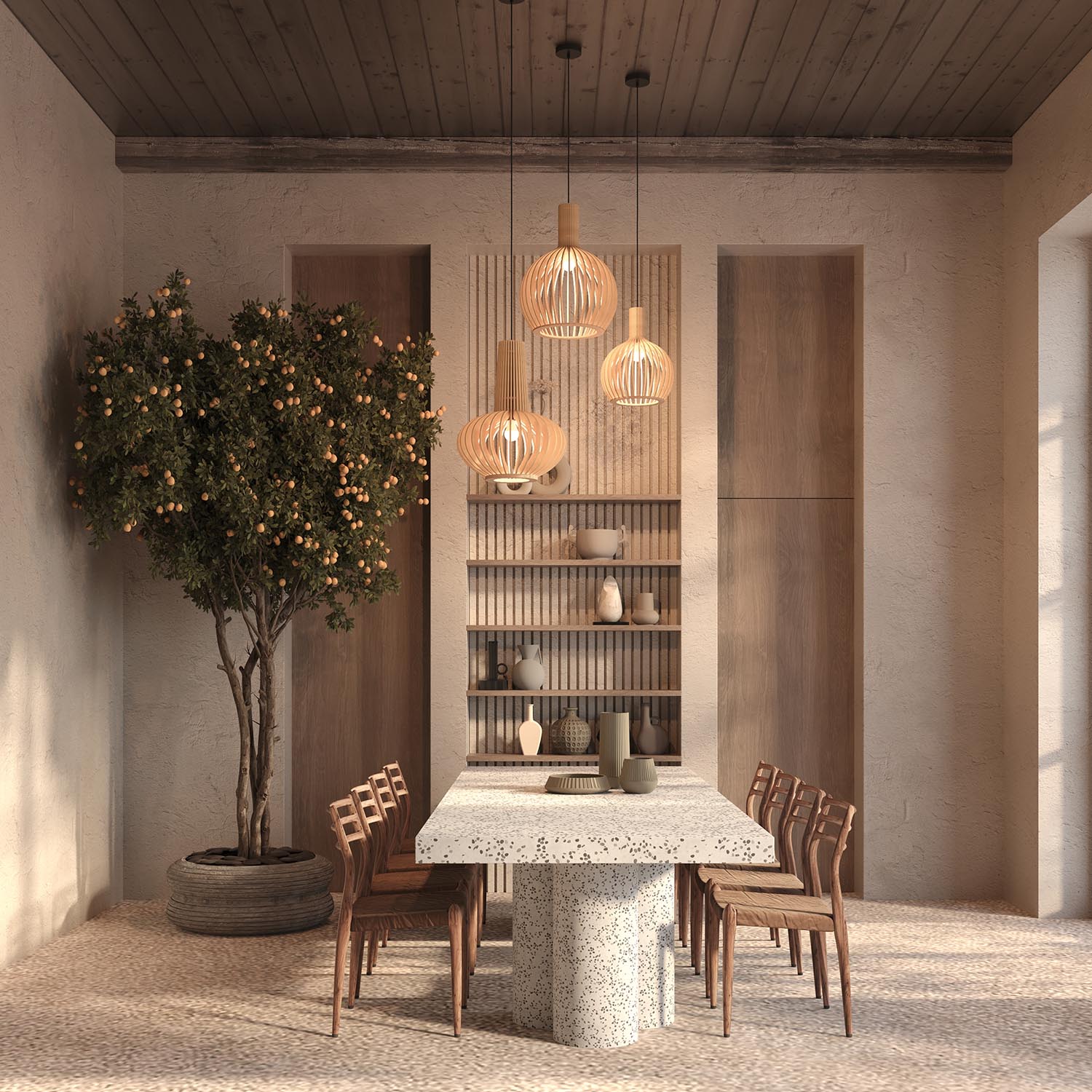 ROOTS - Scandinavian wooden cage pendant light