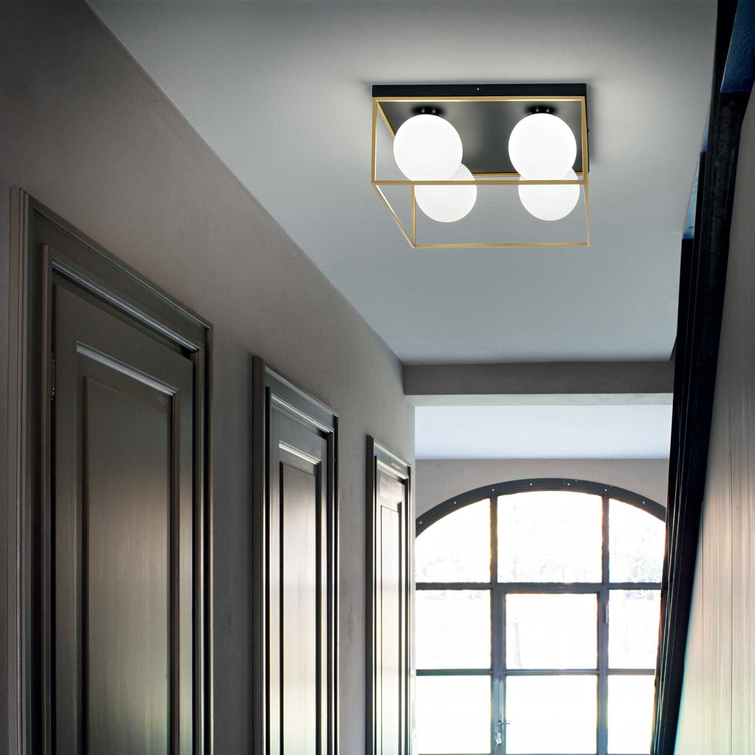 LINGOTTO - Large cage ceiling light with glass balls