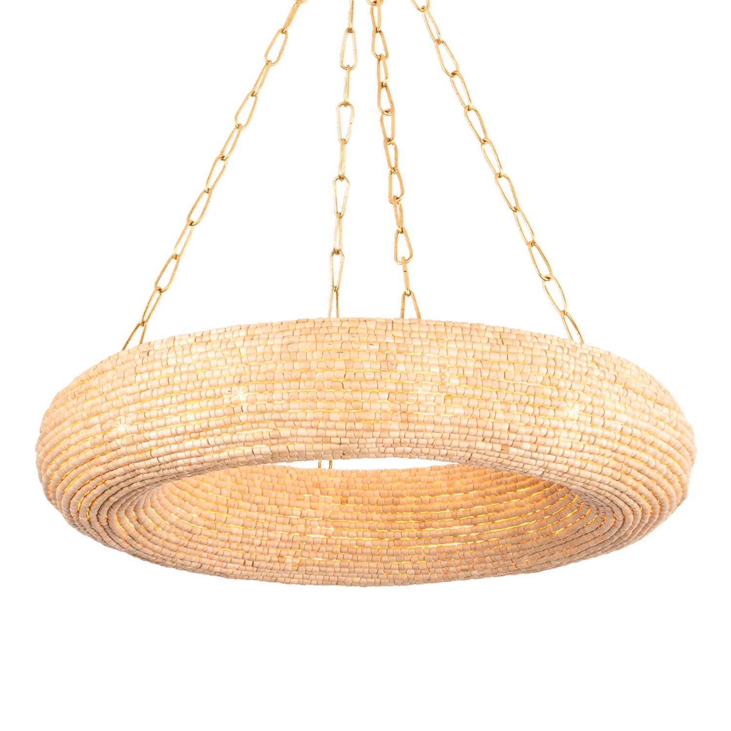 Lure - Lustre rond en bois et chaine doré pour chambre chic