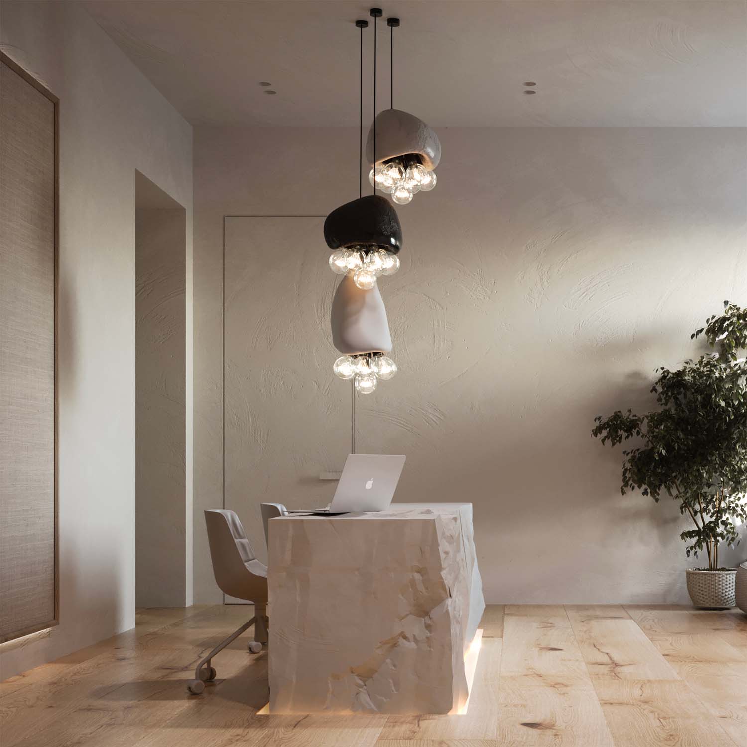 MEDUSA - Wabi-sabi chandelier with designer bulbs