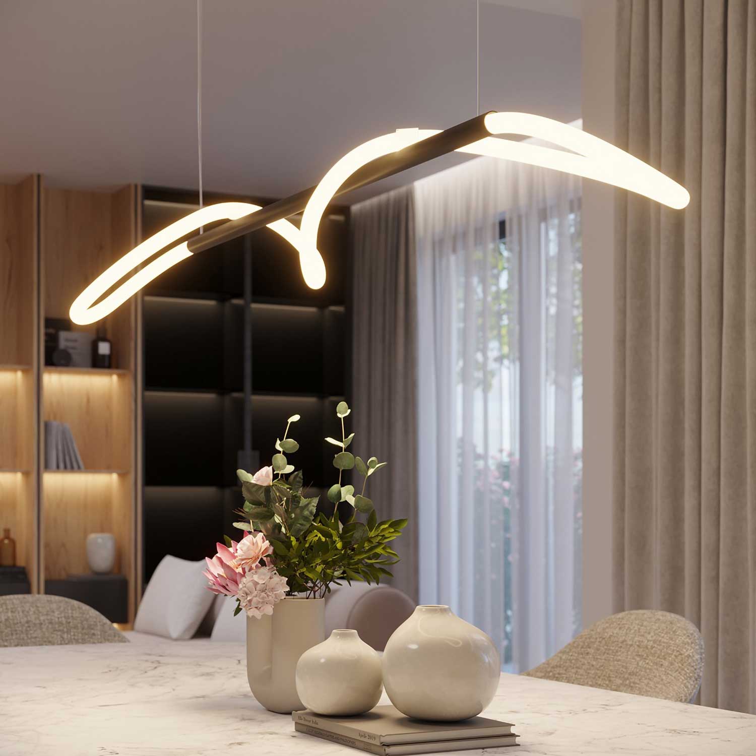 Mira - Modern black steel LED tube pendant light