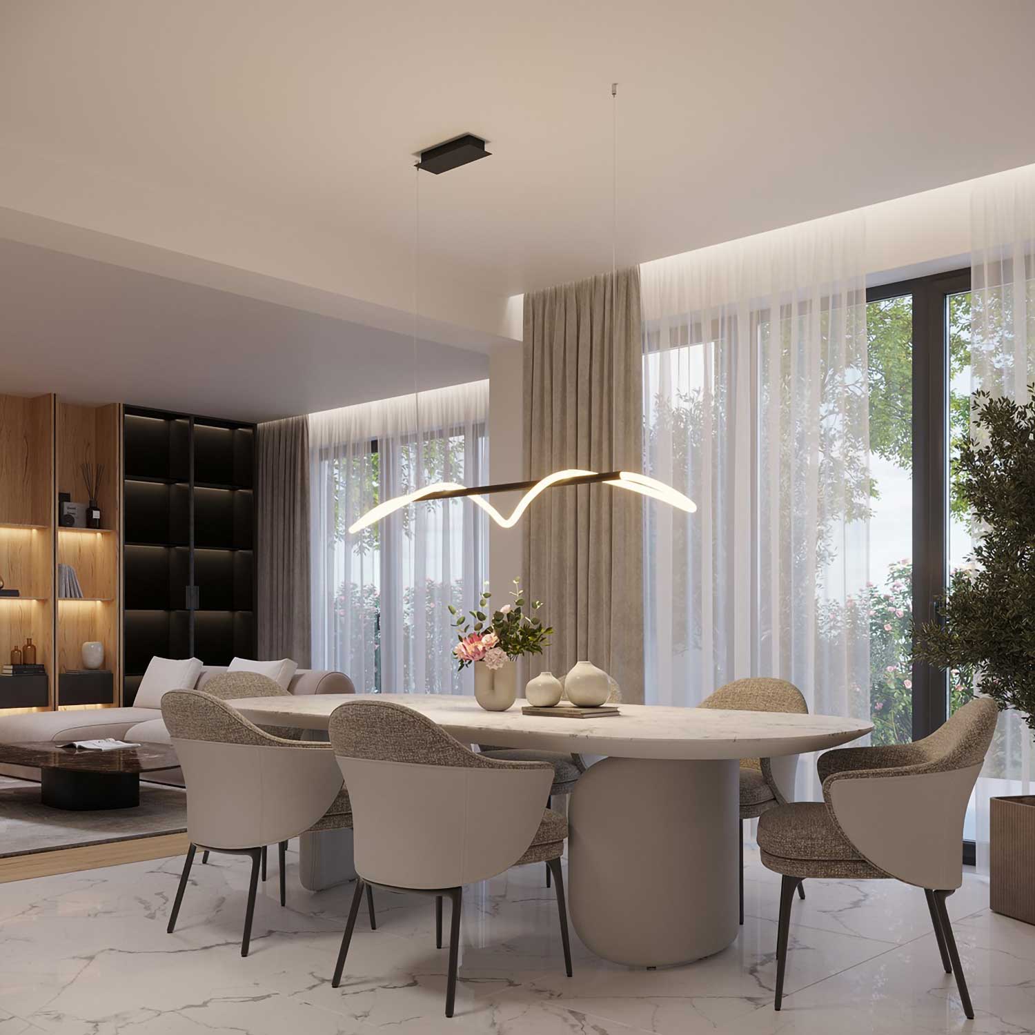 Mira - Modern black steel LED tube pendant light