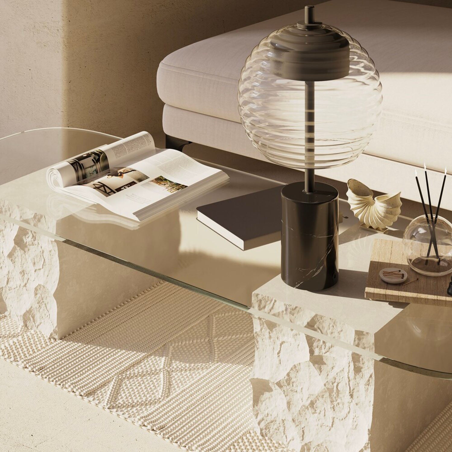 MYSTIC - Black marble and glass table lamp