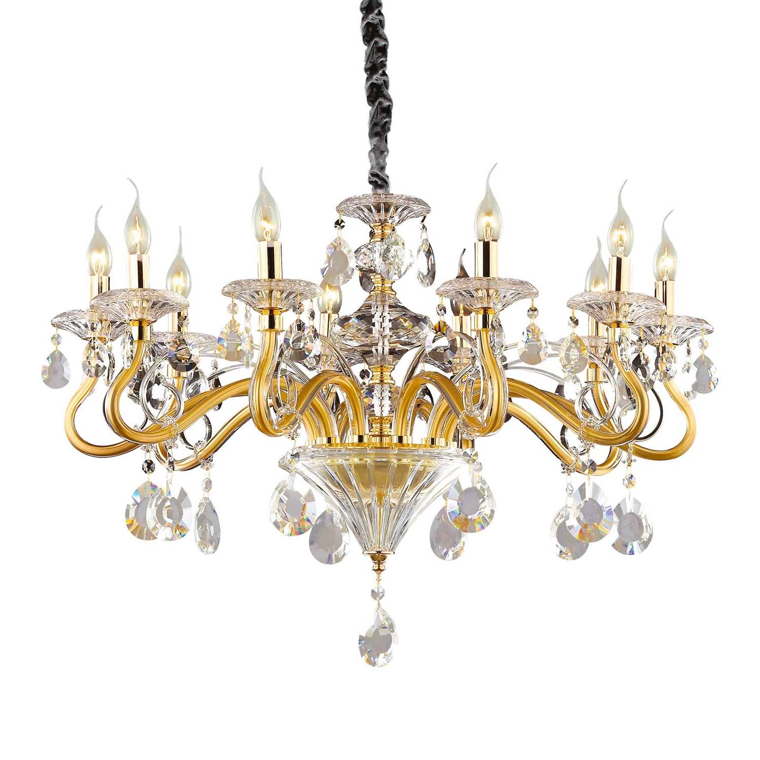 NEGRESCO - Golden chandelier with glass and crystal pendants