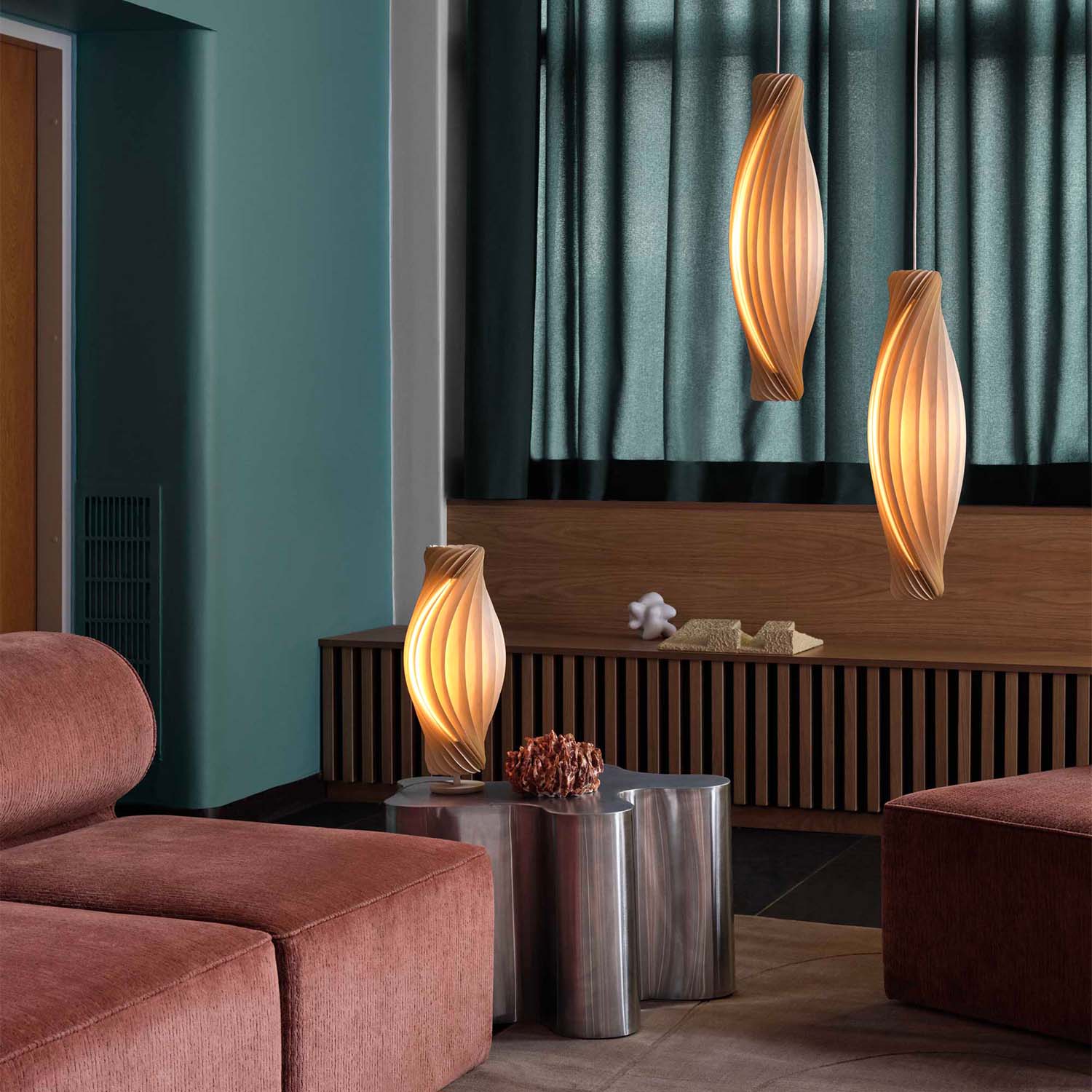 No.111 - Lampe à poser torsadé en lames de bois design