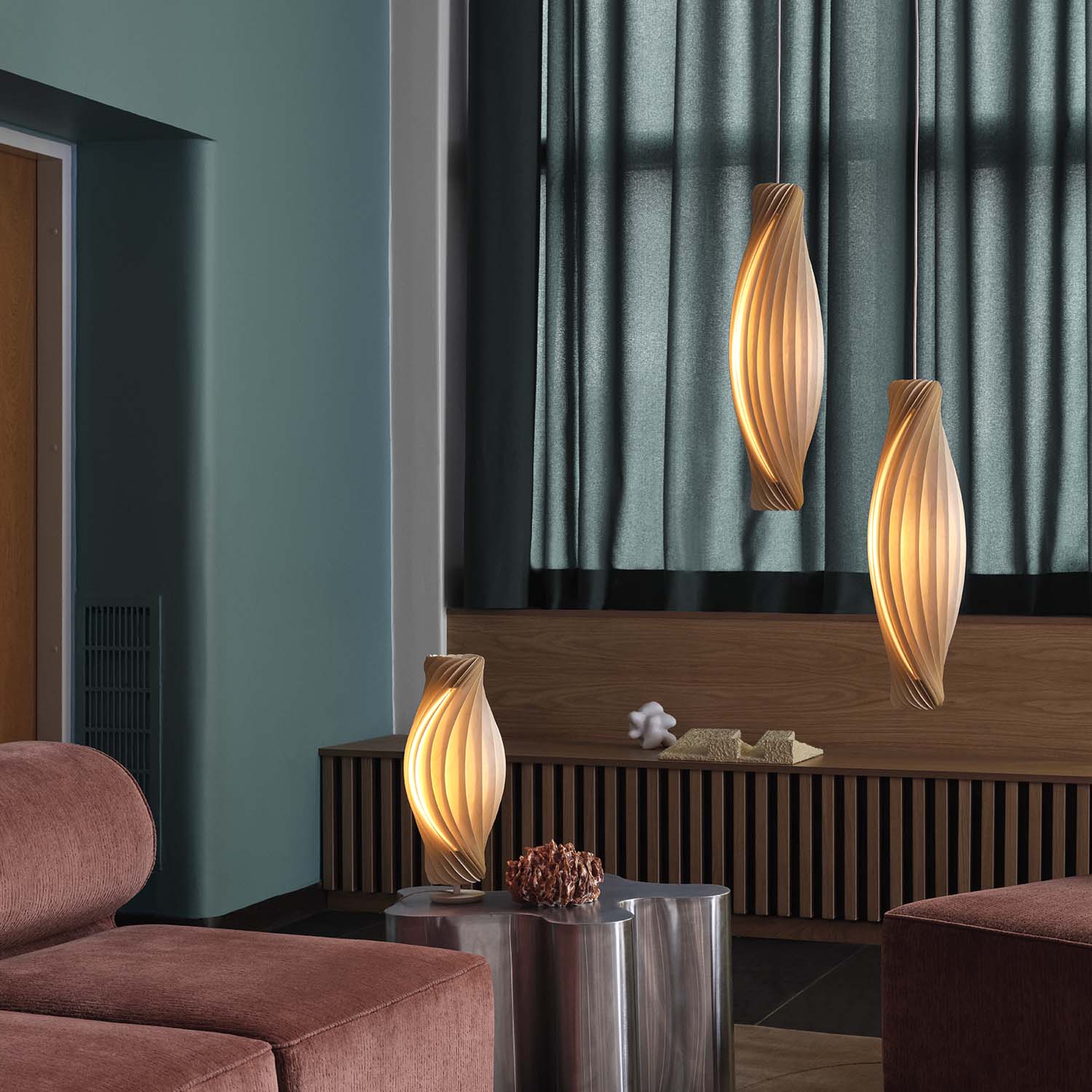 No.111 - Sospensione intrecciata in lamelle di legno design