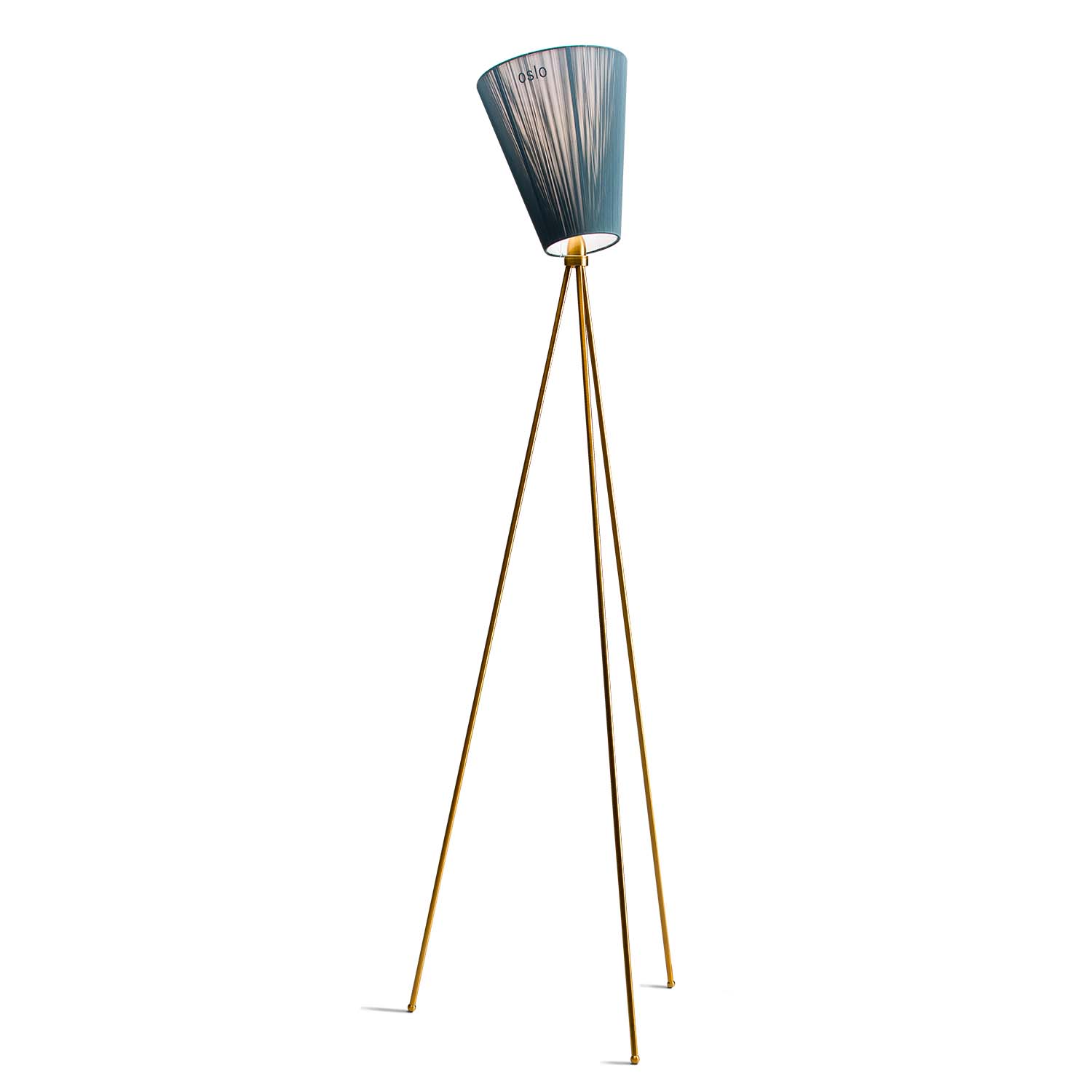 OSLO WOOD - Lampada da terra a treppiede, paralume in tessuto vintage