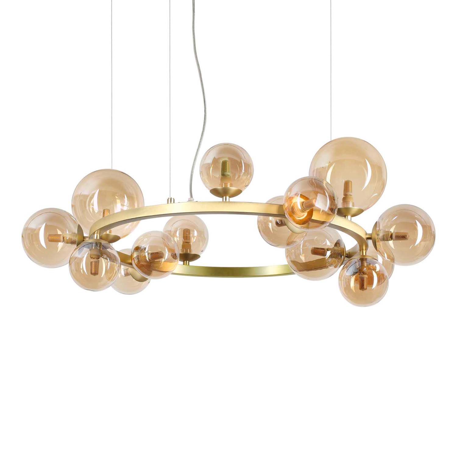 PERLAGE – Art-Déco-Pendelleuchte aus goldenem, bernsteinfarbenem oder geräuchertem Messing