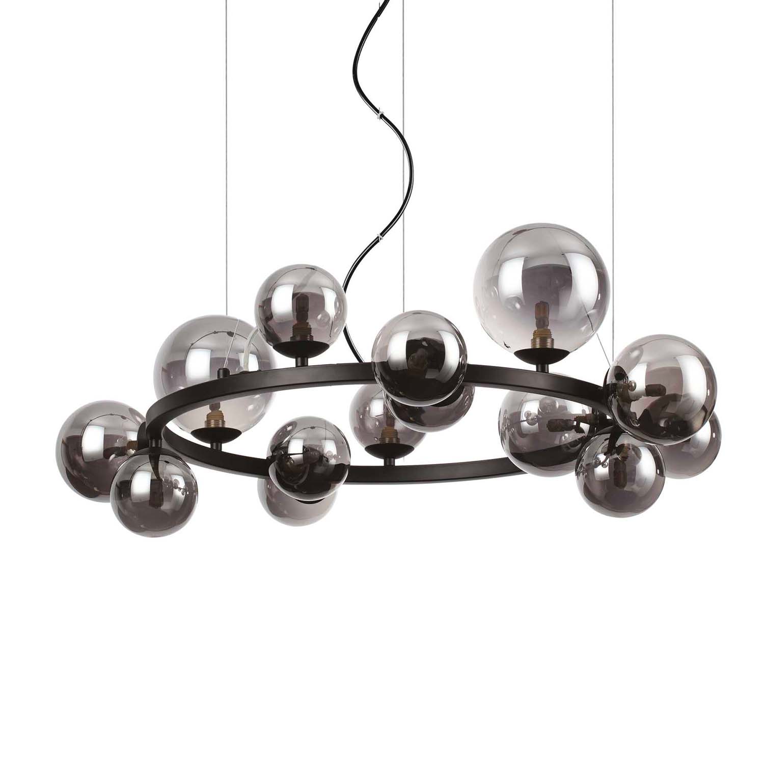 PERLAGE – Art-Déco-Pendelleuchte aus goldenem, bernsteinfarbenem oder geräuchertem Messing