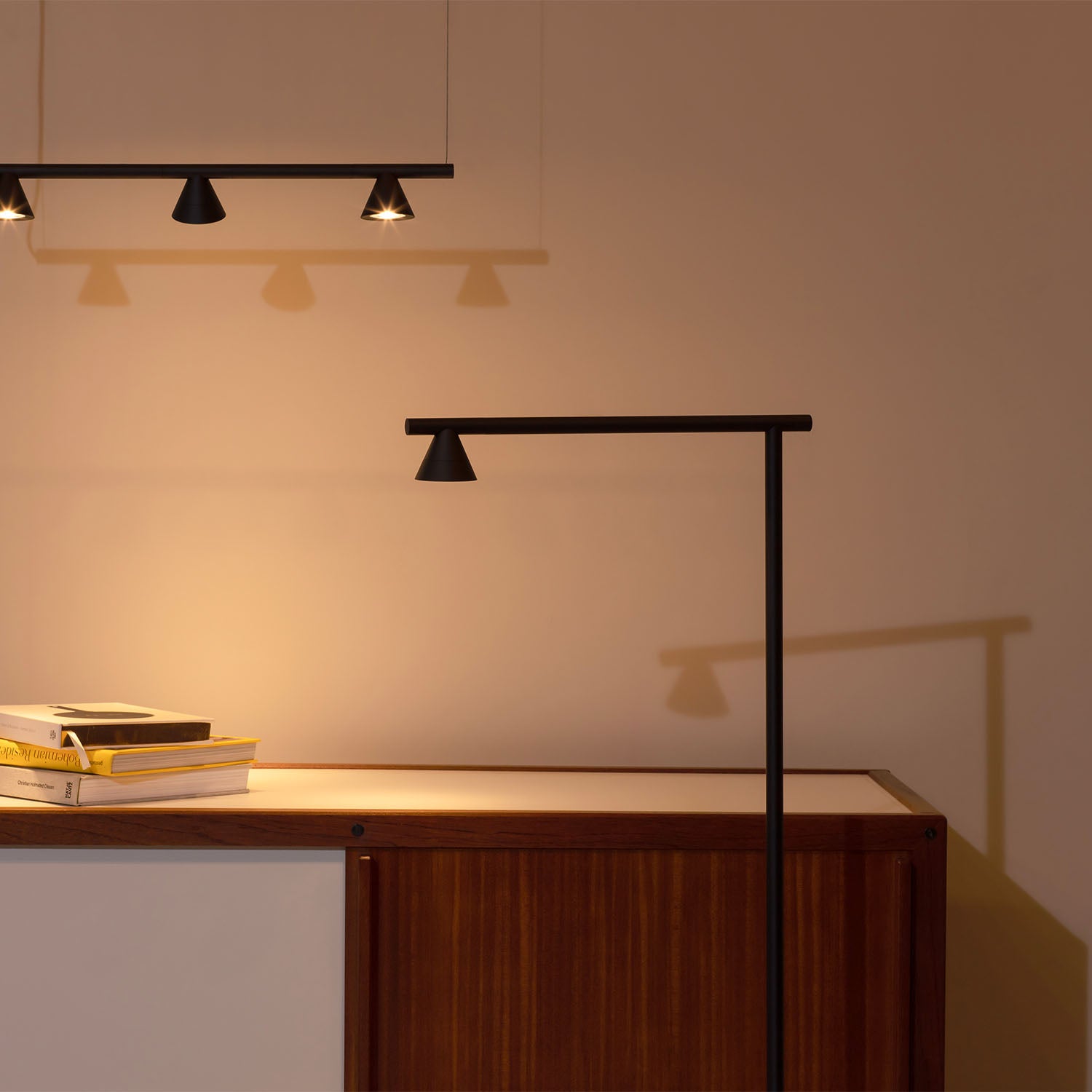 PROBE - Floor lamp with black conical spotlight