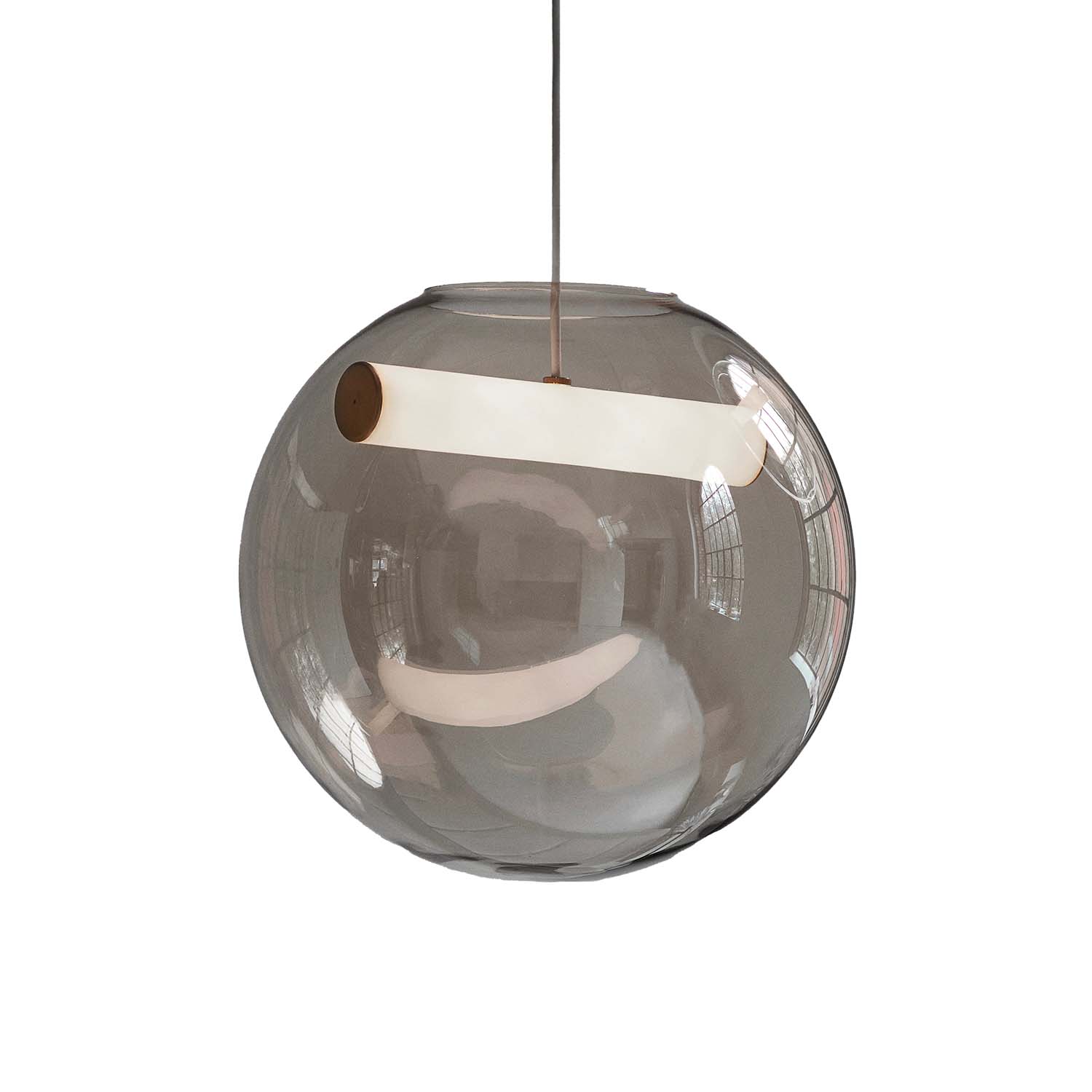 REVEAL - Lámpara colgante bola de vidrio ahumado, tubo LED integrado, diseño italiano