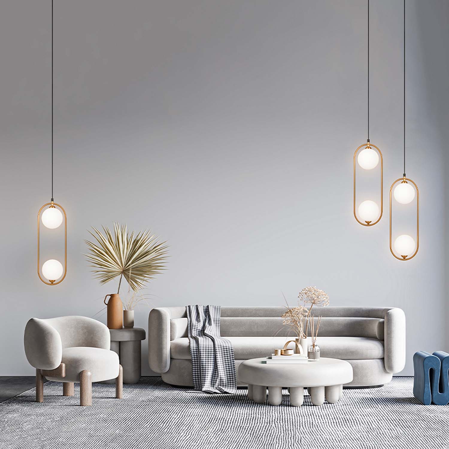 RING - Chic chandelier white, gold or black, 2 glass globes