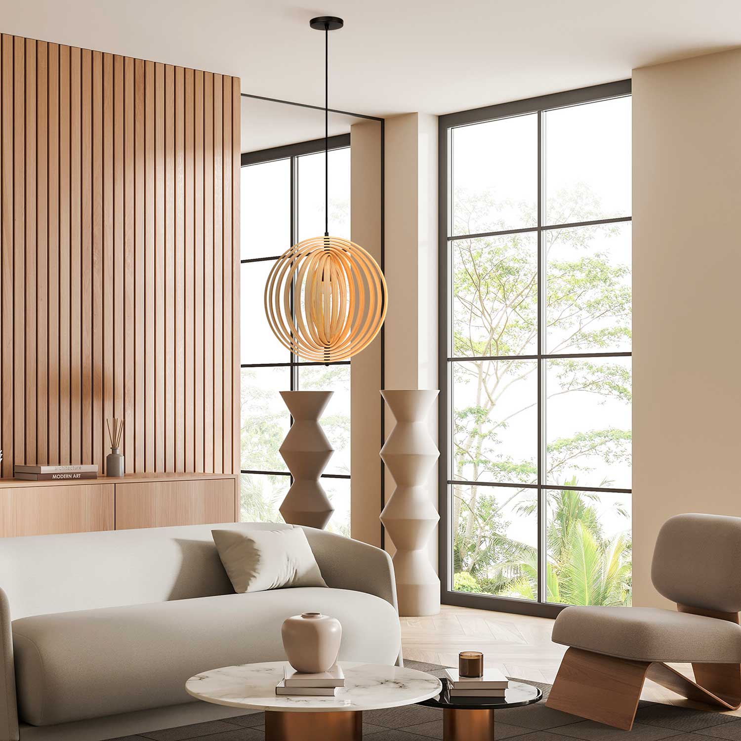 ROOTS - Design-Hängeleuchte Holzlamellen