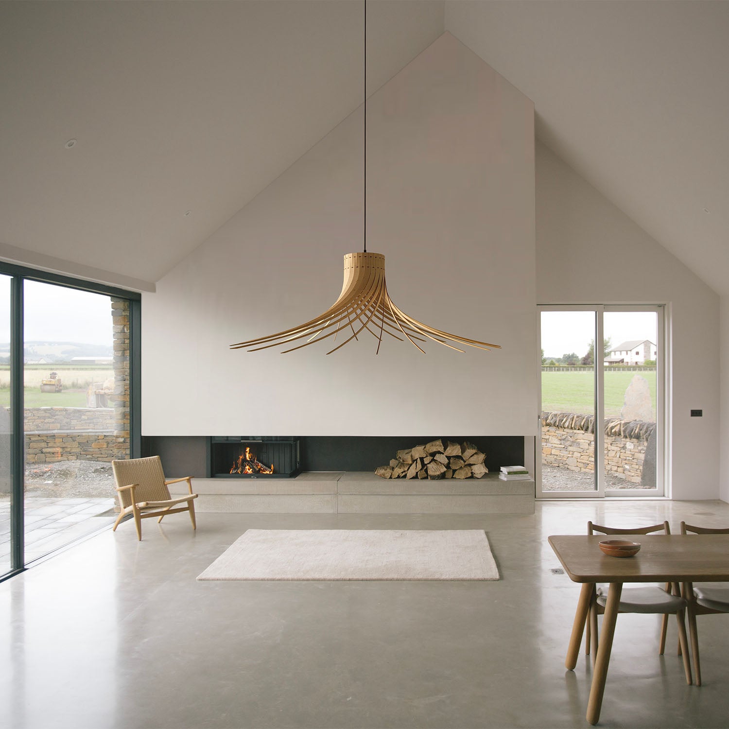 Rotond - Large circular pendant light in natural handmade wood