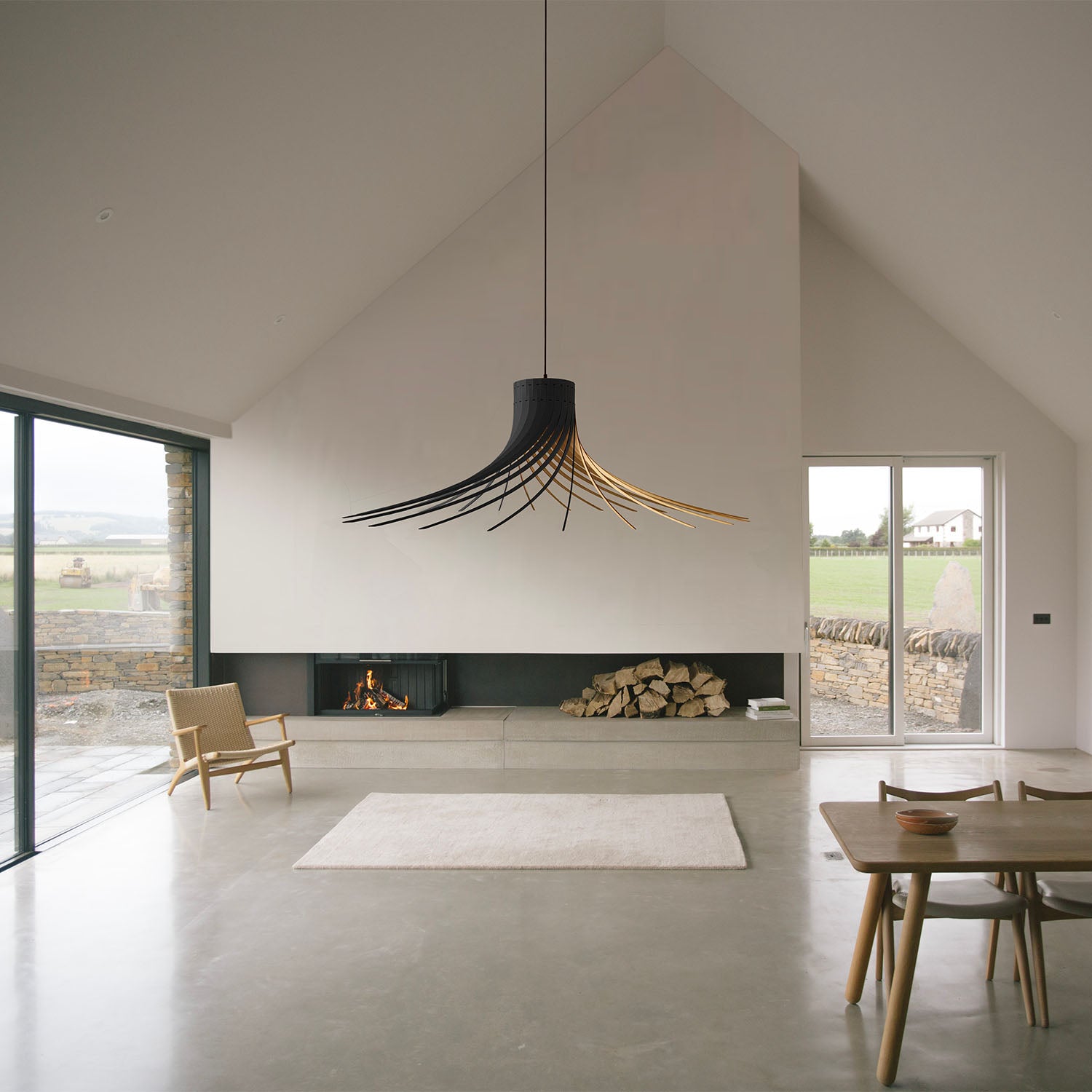 Rotond - Large circular pendant light in natural handmade wood