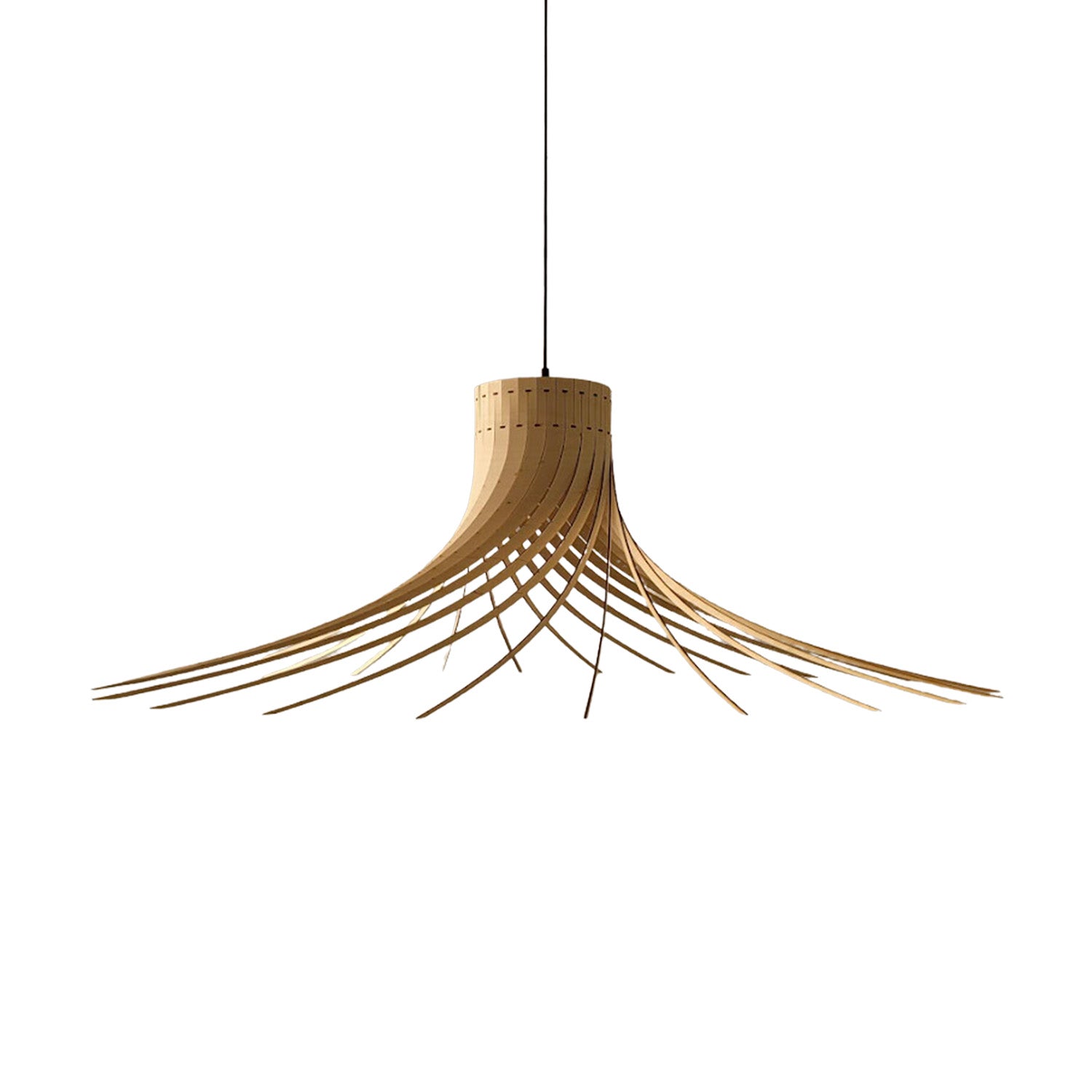 Rotond - Large circular pendant light in natural handmade wood