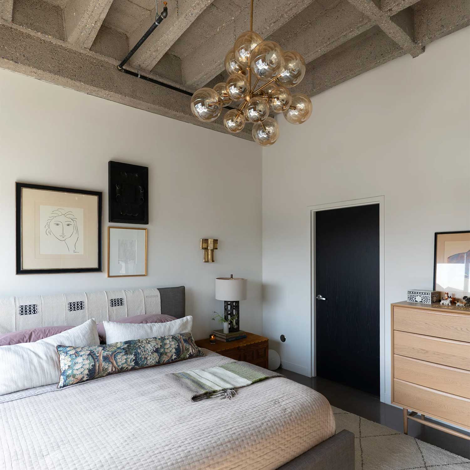 Santee - Suspension art déco boules en verre ambrée pour chambre