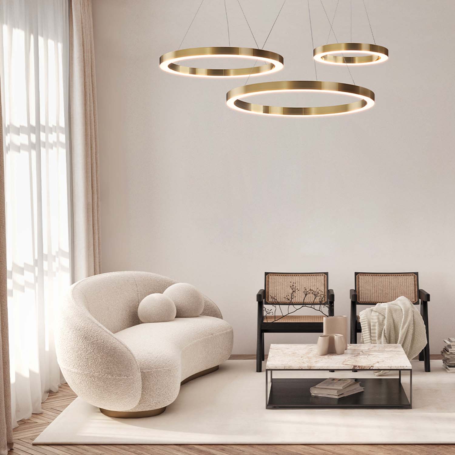SATURNO - Modern suspension golden ring integrated LED