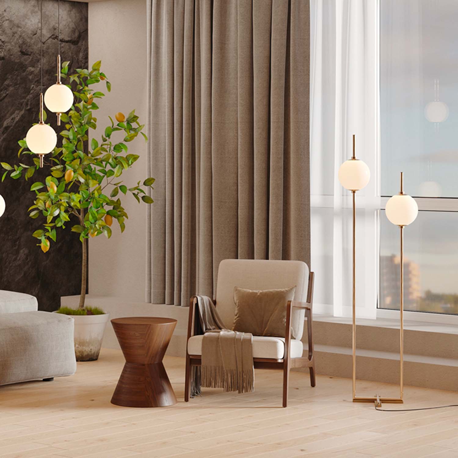 SIXTH SENSE - Lampadaire double boule en verre noir et blanc