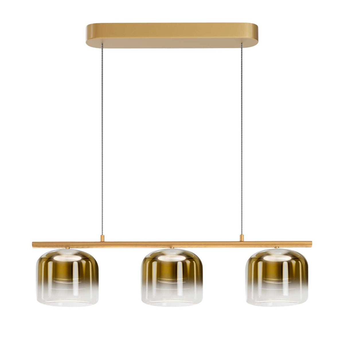 Spirito - Suspension LED linéaire à trois globes en verre fumé et métal, style contemporain