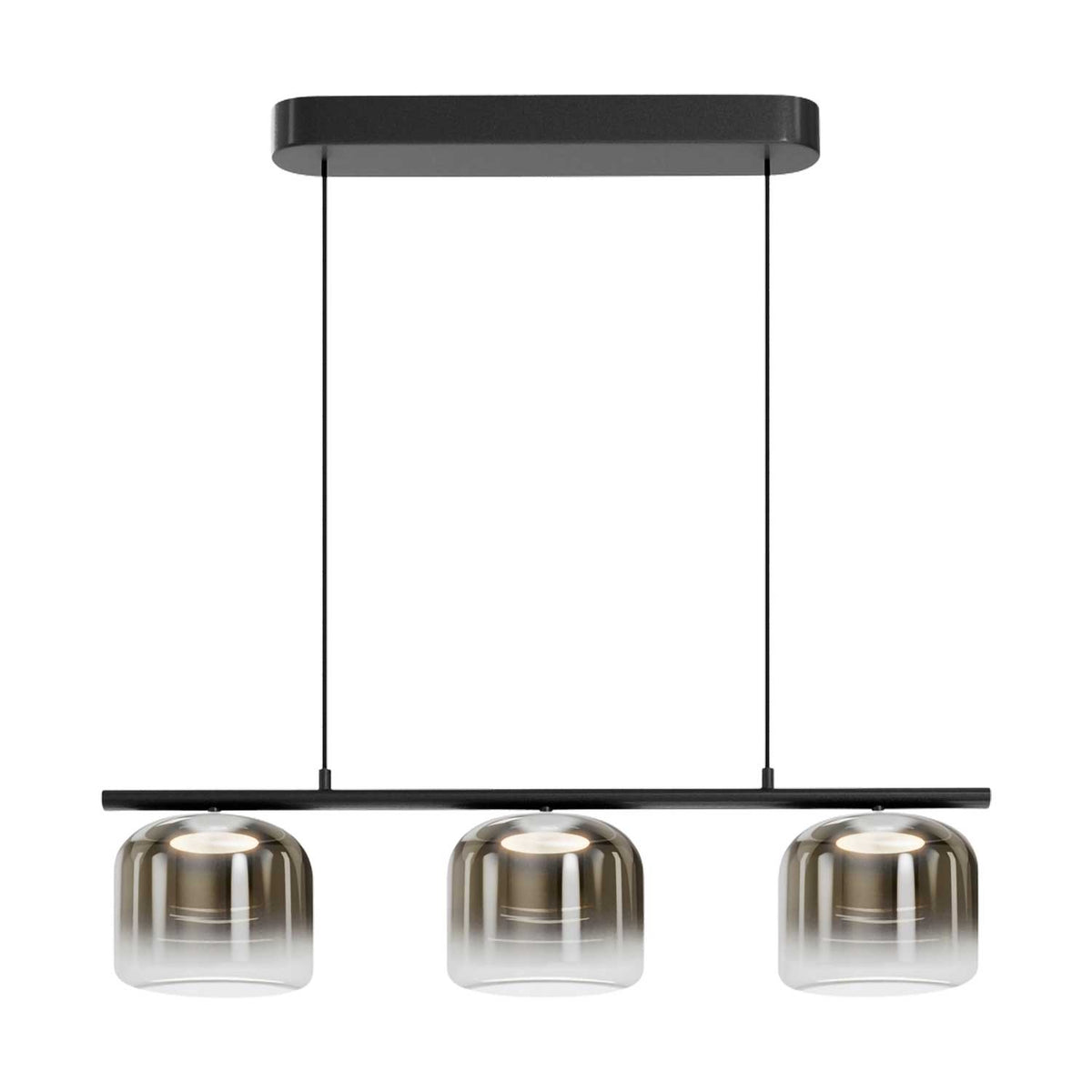 Spirito - Suspension LED linéaire à trois globes en verre fumé et métal, style contemporain