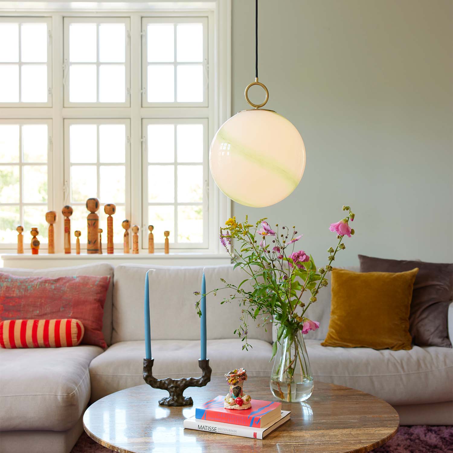 Estocolmo - Lámpara colgante bola campana en mármol blanco