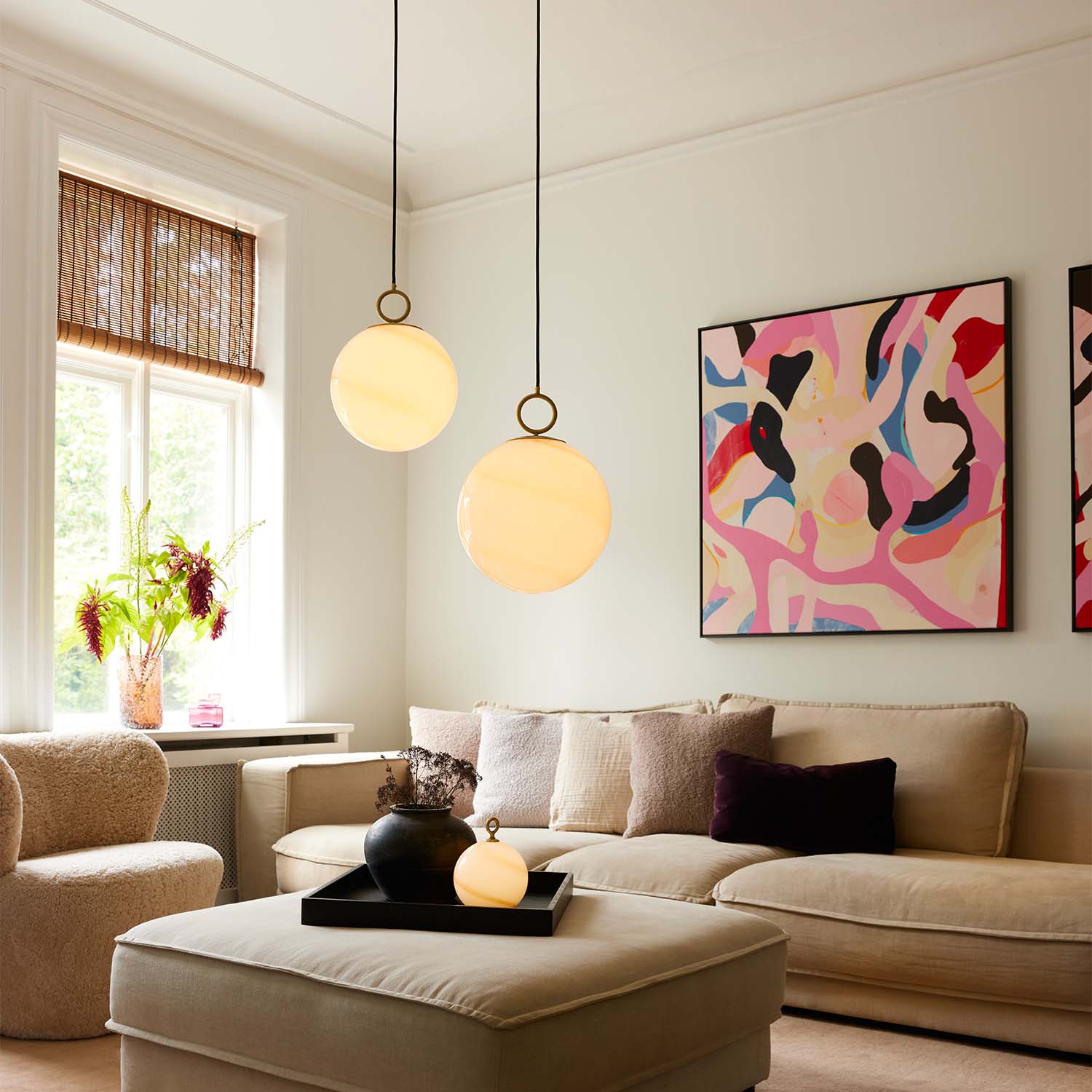 Estocolmo - Lámpara colgante bola campana en mármol blanco