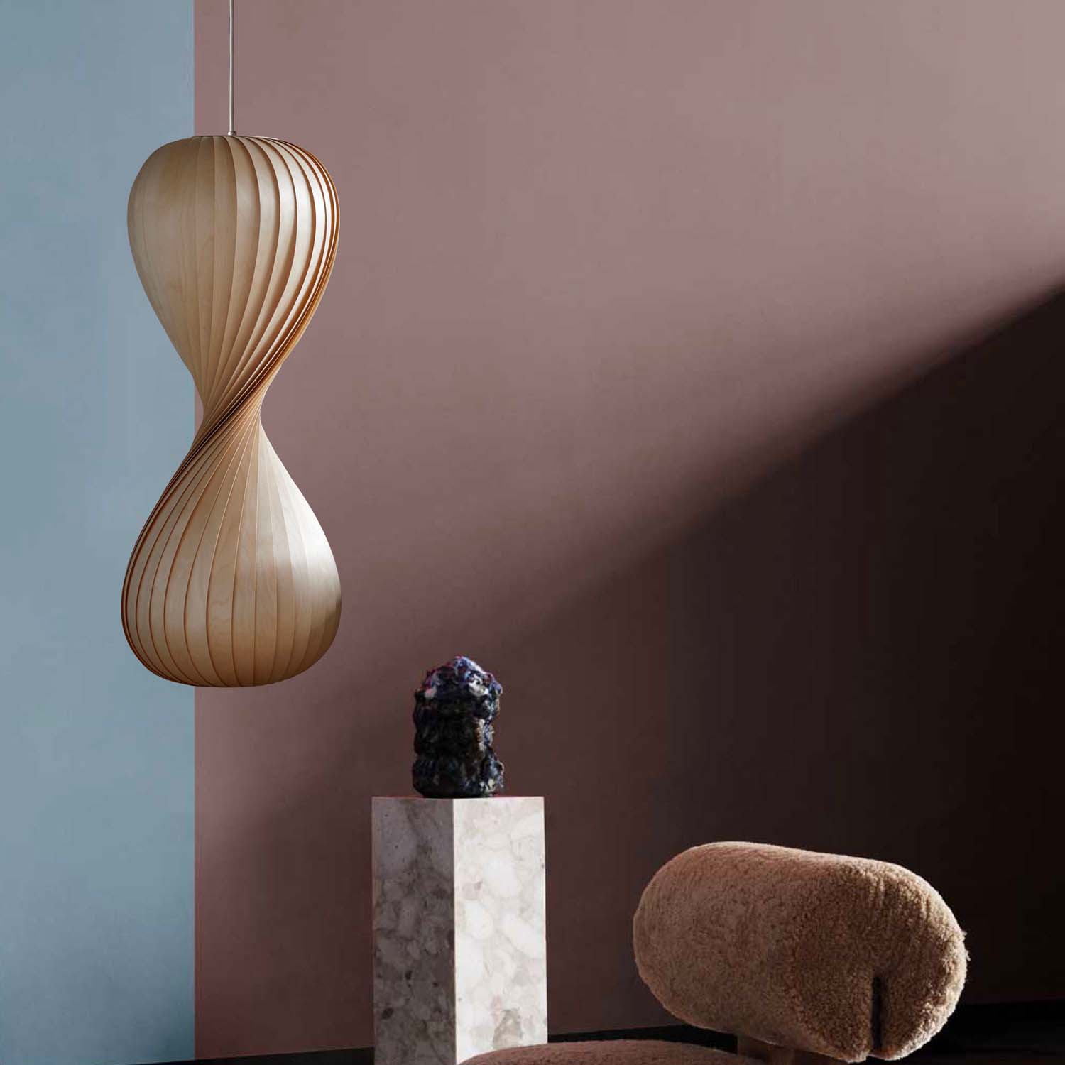 TR10 - Sospensione in lamelle di legno torsate design