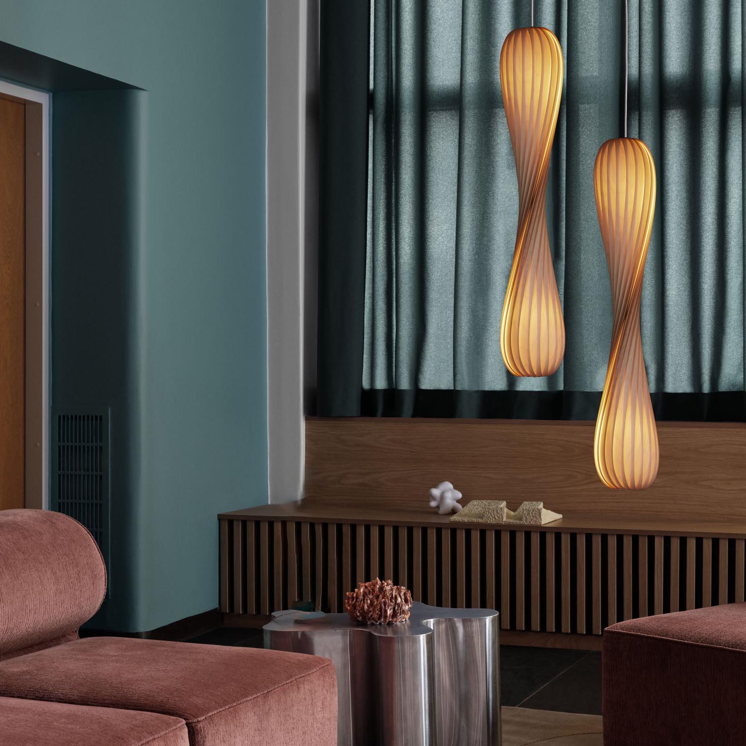 TR7 - Sospensione in lamelle di legno torsate design