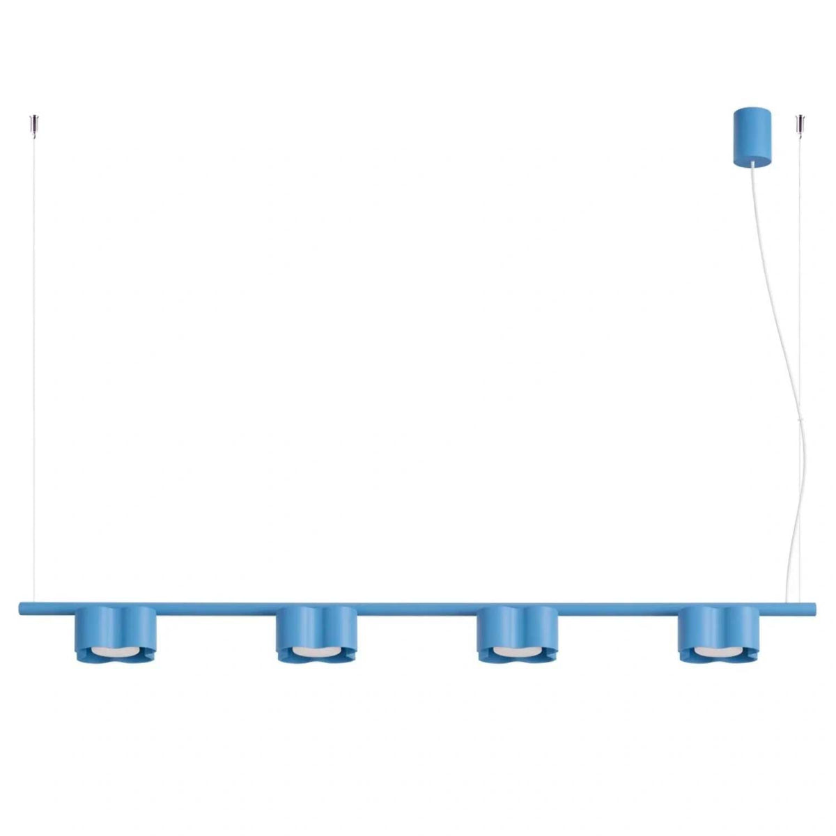 Tulipe - Suspension linéaire à quatre lumières en aluminium mat aux formes ondulées