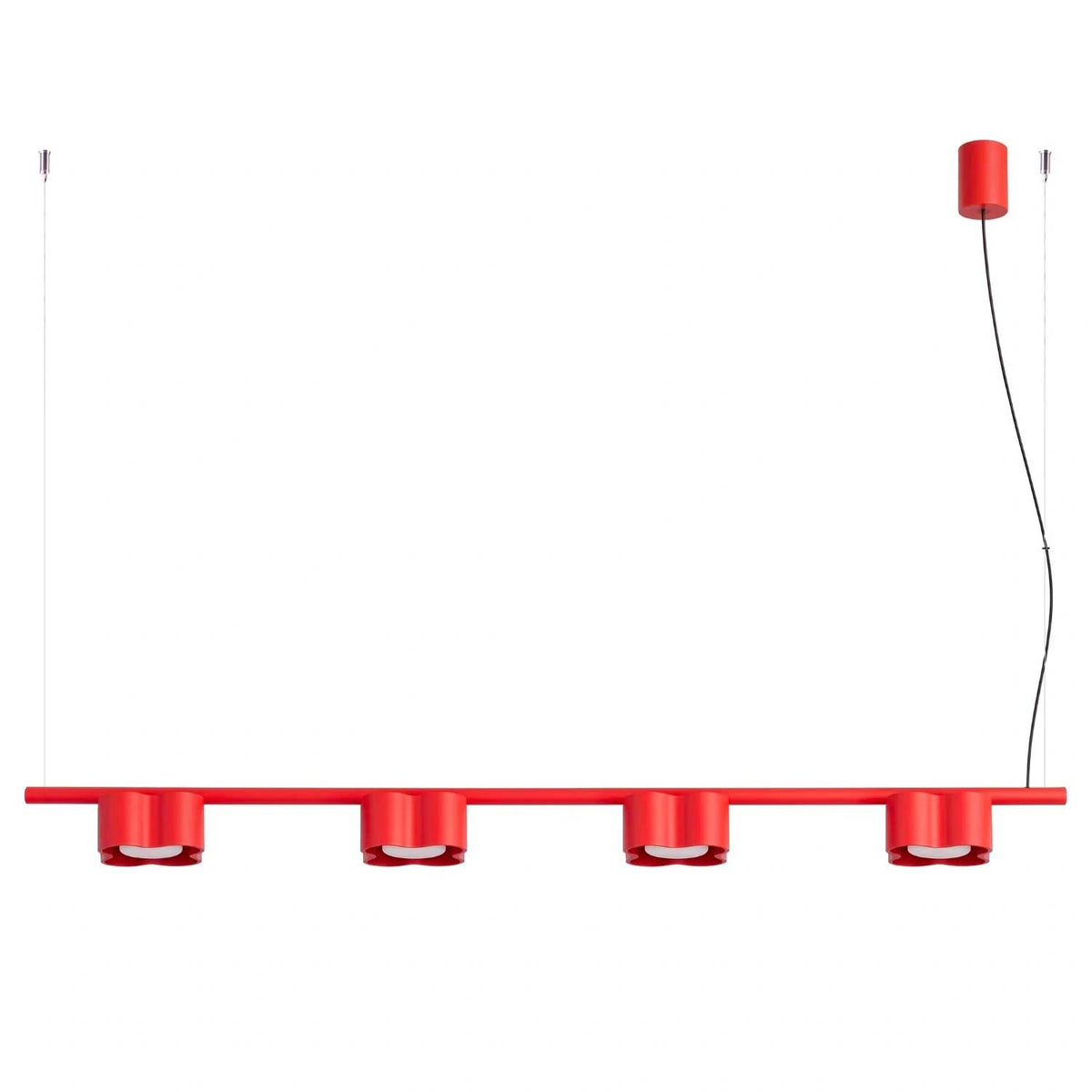 Tulipe - Suspension linéaire à quatre lumières en aluminium mat aux formes ondulées