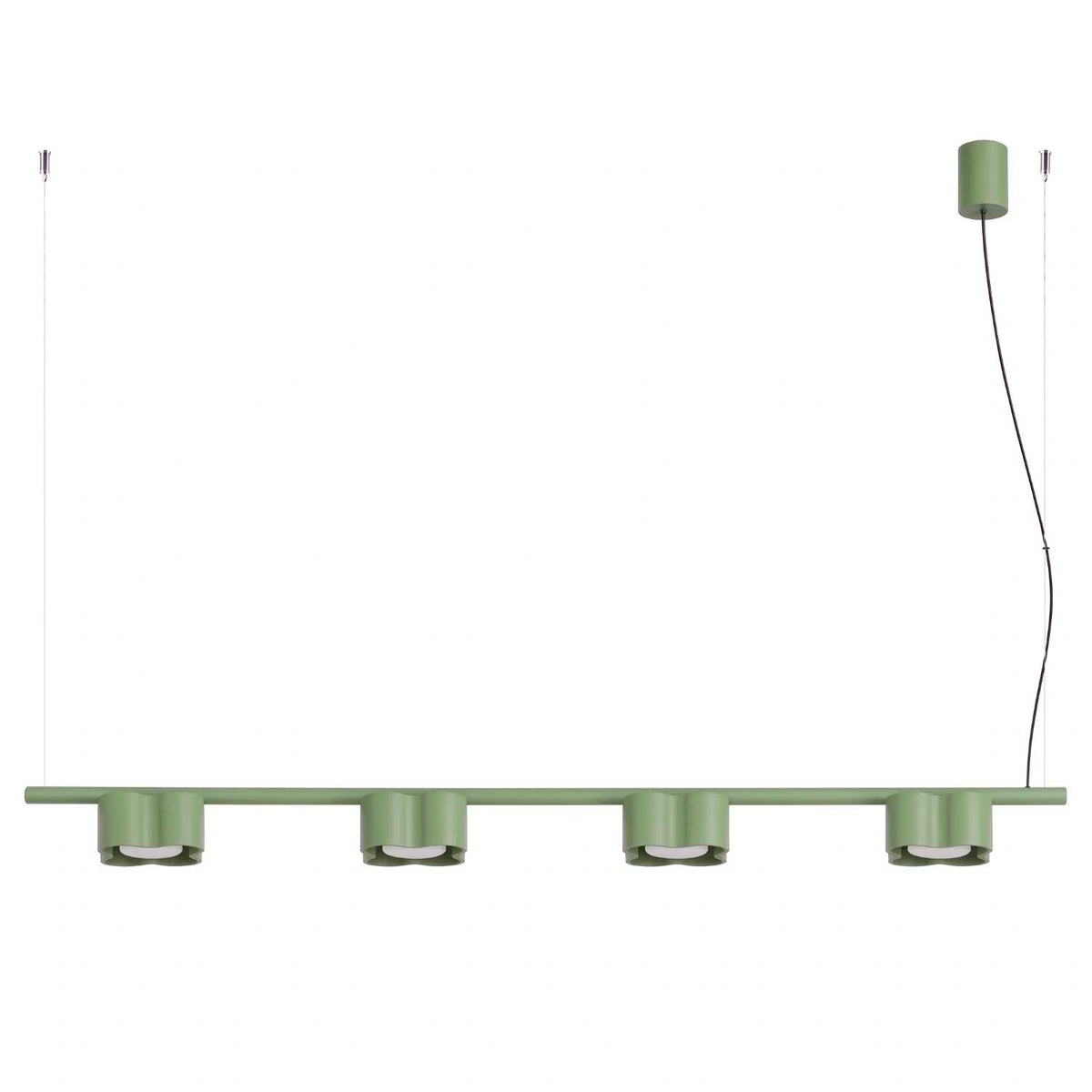 Tulipe - Suspension linéaire à quatre lumières en aluminium mat aux formes ondulées