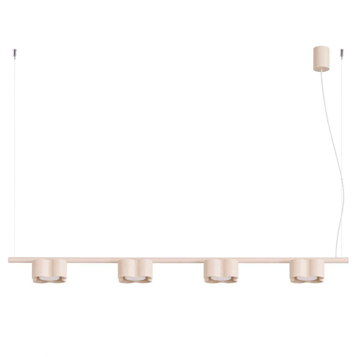 Tulipe - Suspension linéaire à quatre lumières en aluminium mat aux formes ondulées