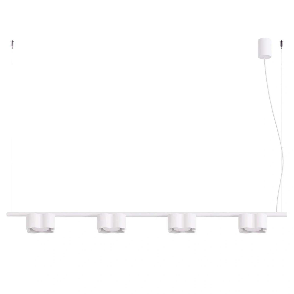 Tulipe - Suspension linéaire à quatre lumières en aluminium mat aux formes ondulées