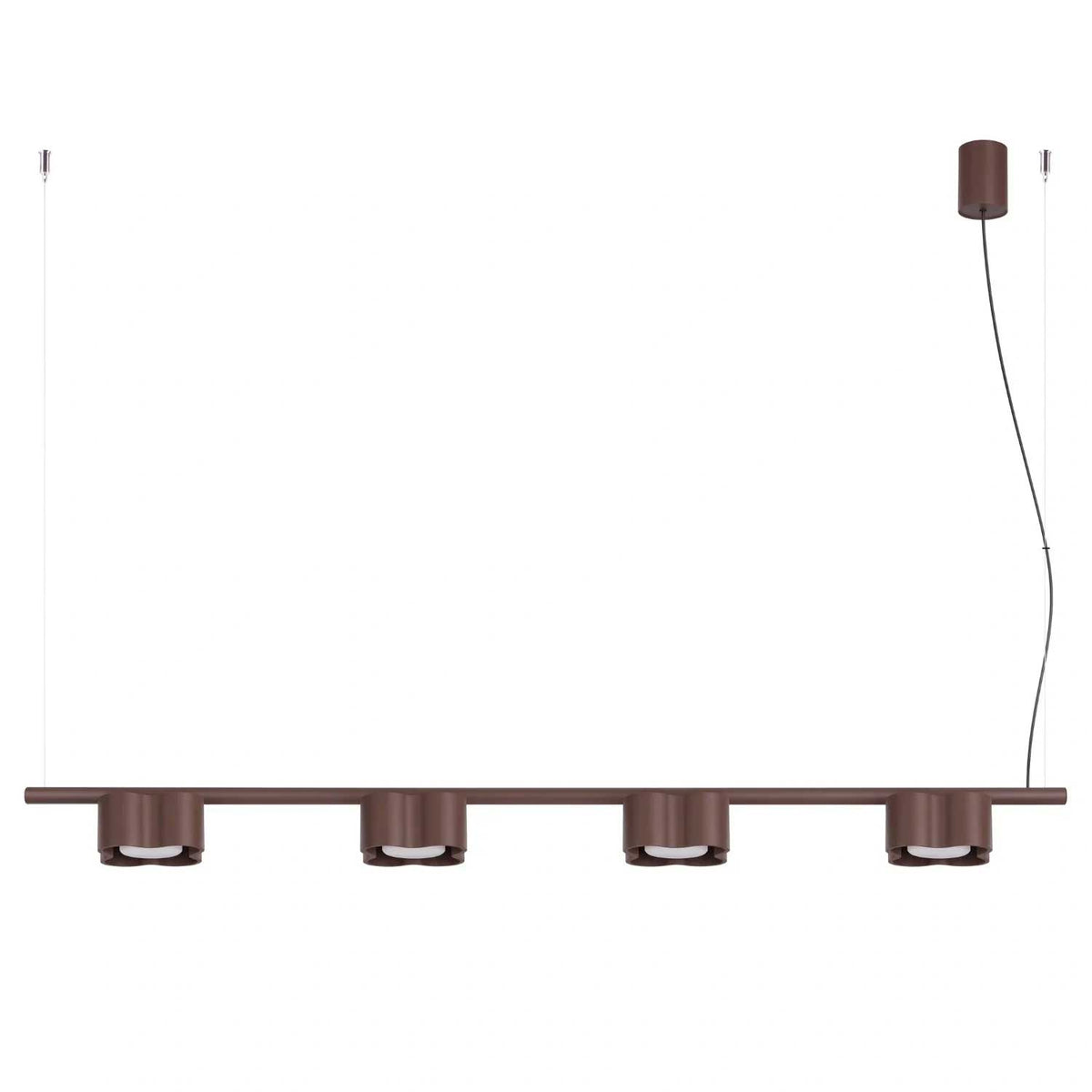 Tulipe - Suspension linéaire à quatre lumières en aluminium mat aux formes ondulées