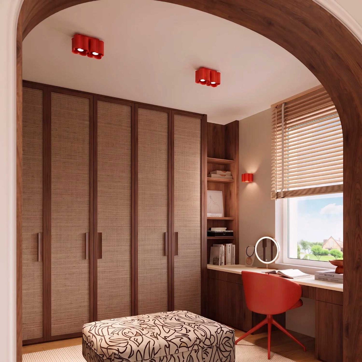 Tulipe - Plafonnier double en aluminium mat aux formes ondulées, style contemporain