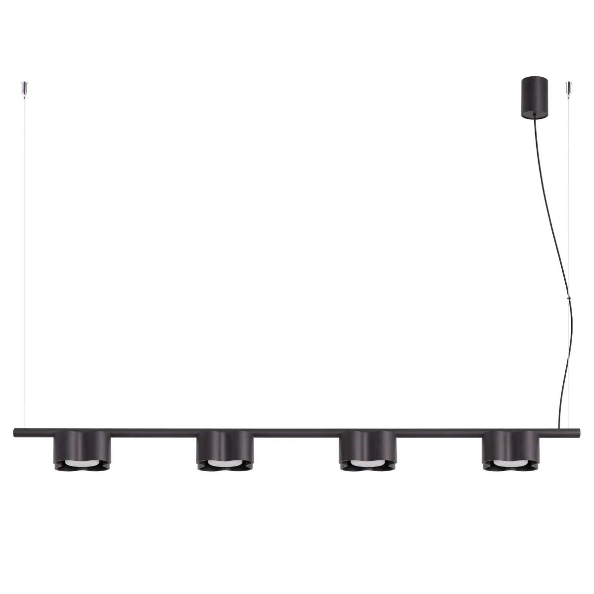 Tulipe - Suspension linéaire à quatre lumières en aluminium mat aux formes ondulées