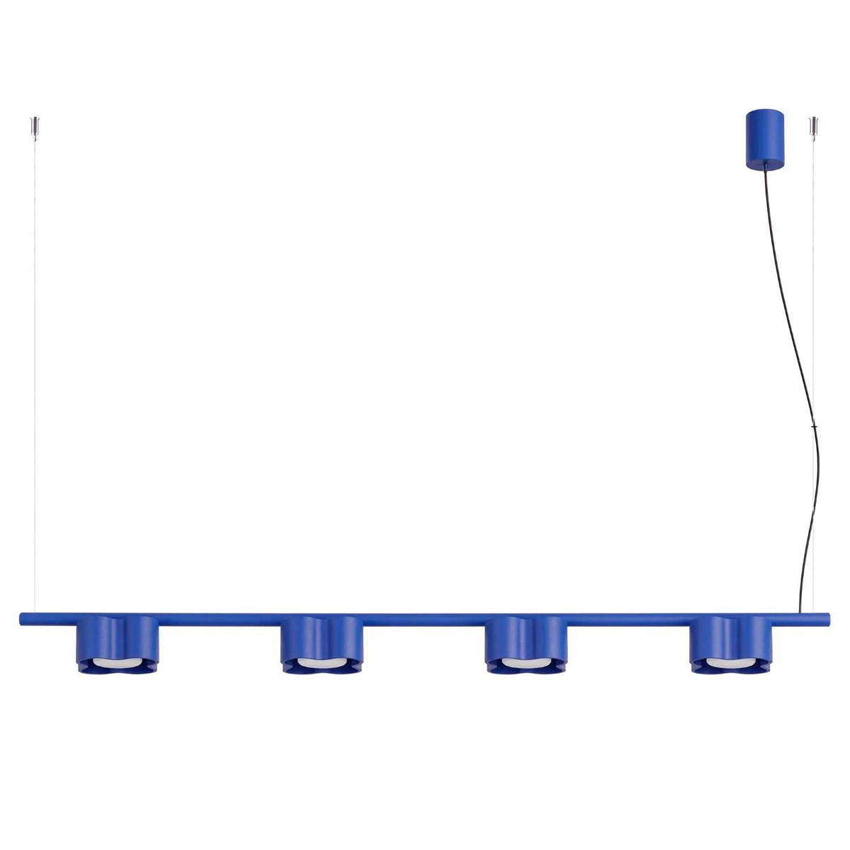 Tulipe - Suspension linéaire à quatre lumières en aluminium mat aux formes ondulées