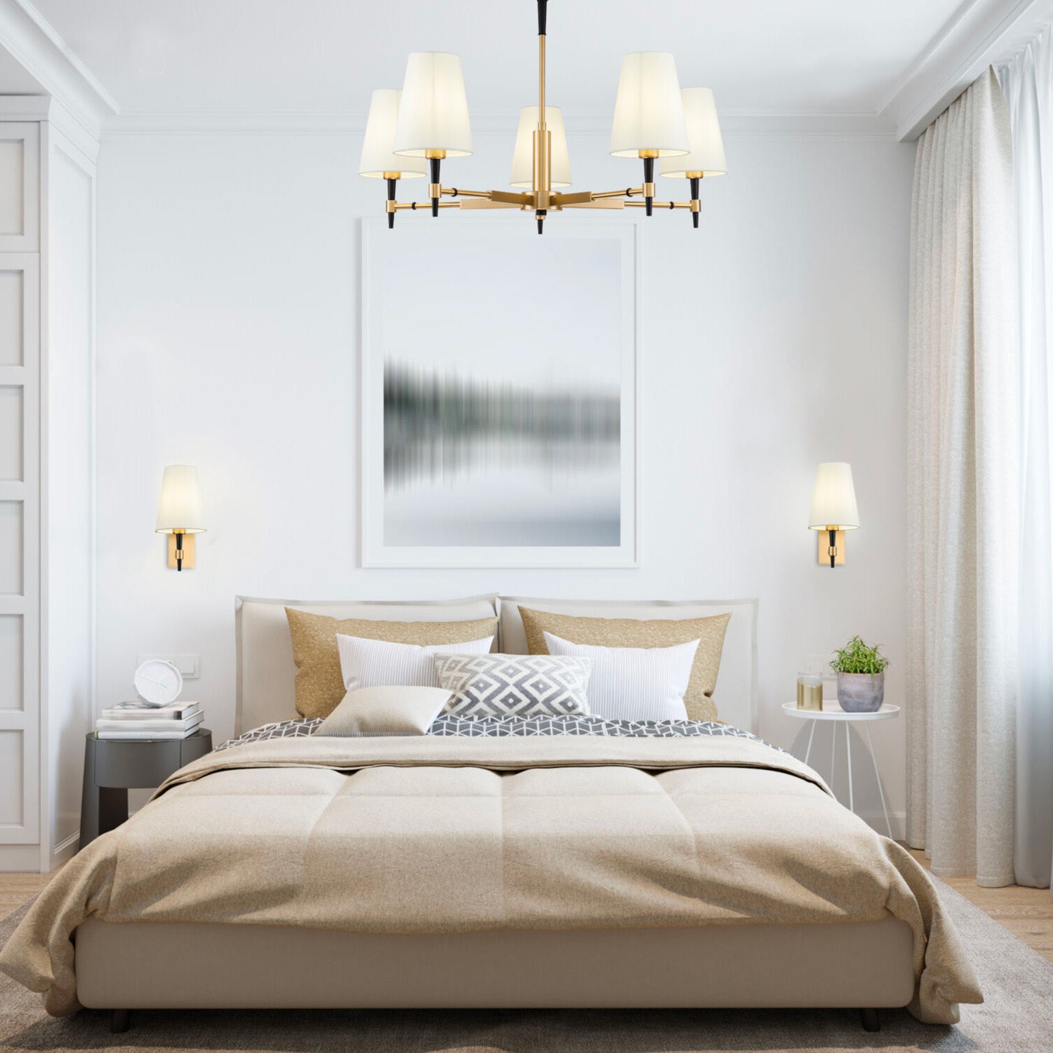 ZARAGOZA - Golden art deco pendant light, vintage lampshade