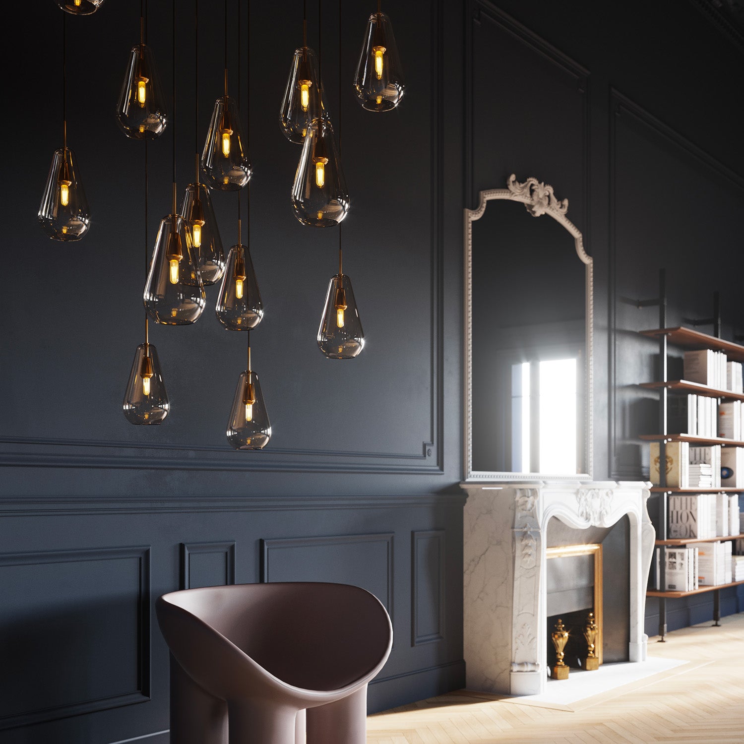 ANOLI 13 - Grande suspension en verre pour montée d'escalier