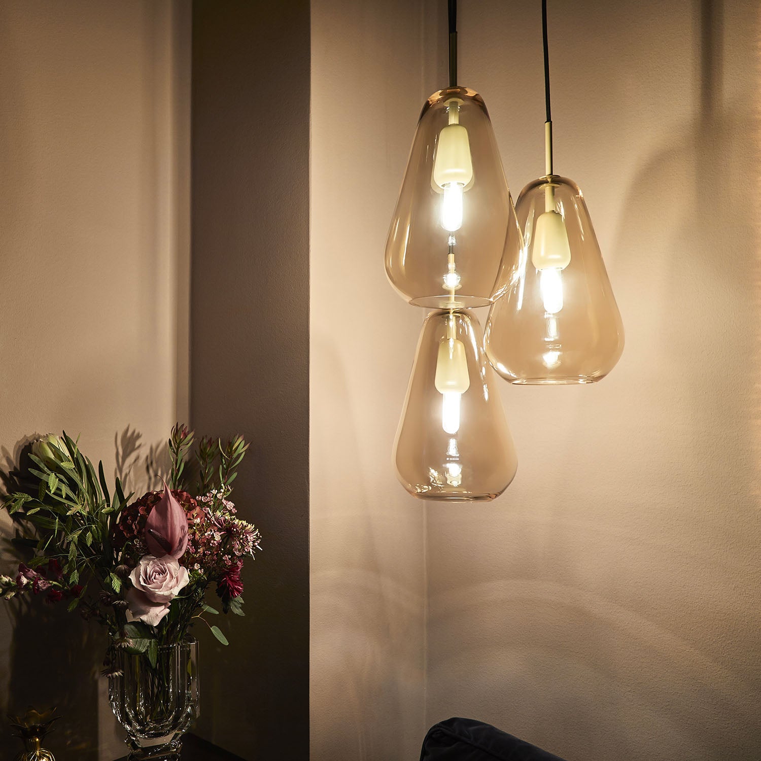 ANOLI 3 - Lámpara colgante vintage de vidrio para rincón de comedor